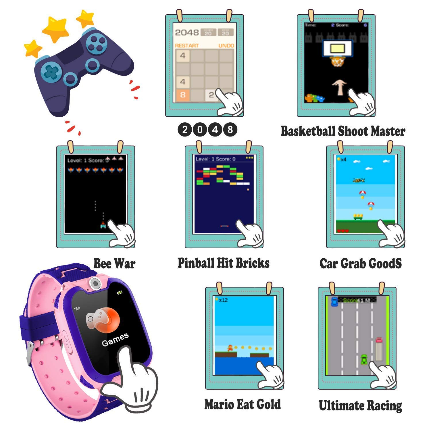 Montre intelligente pour enfants, montre intelligente étanche avec écran tactile SOS anti-Lost, montre intelligente de jeu de cartes SIM