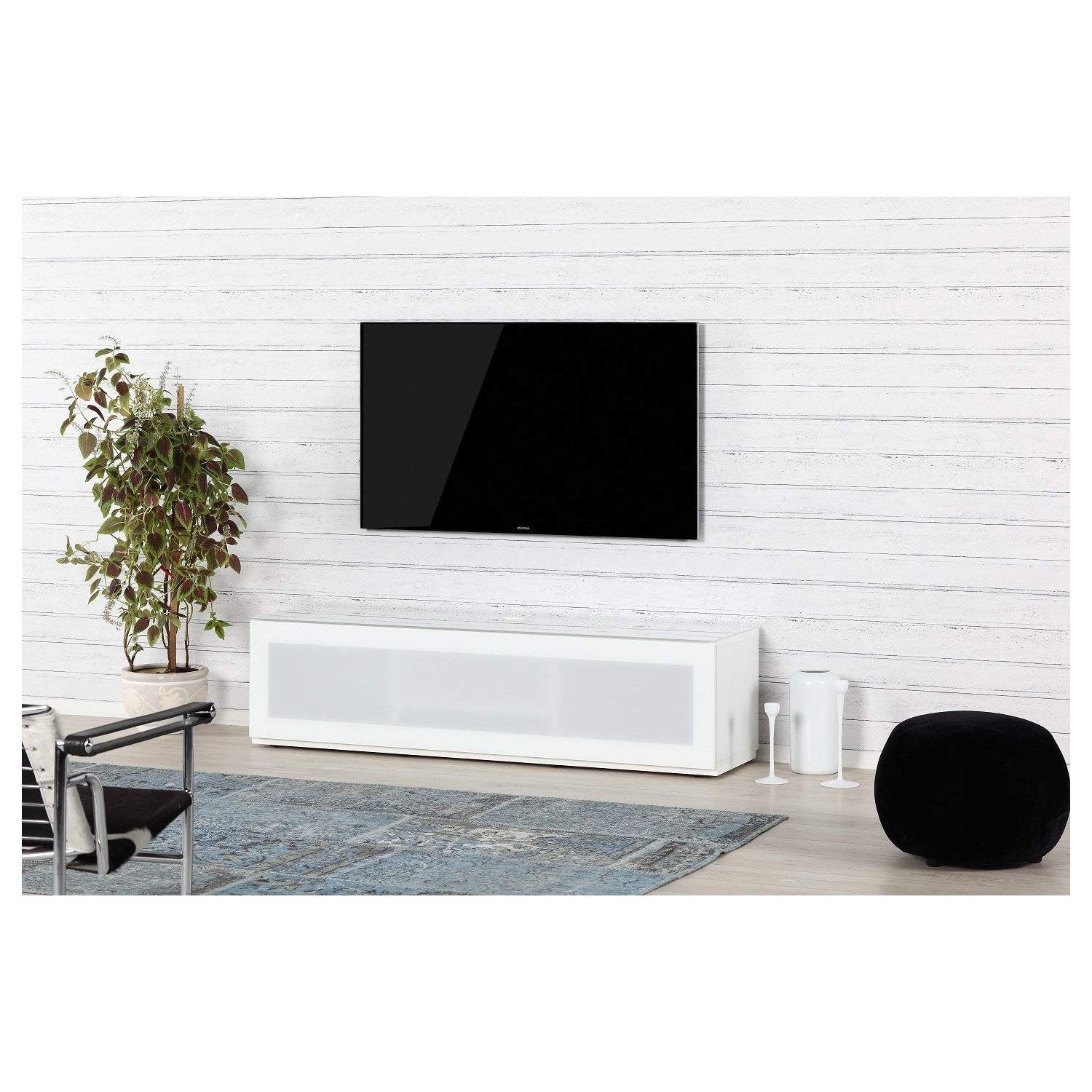 SONOROUS Studio ST-160B Wood and Glass Modern TV Stand with Hidden Wheels for Sizes up to 75" - White