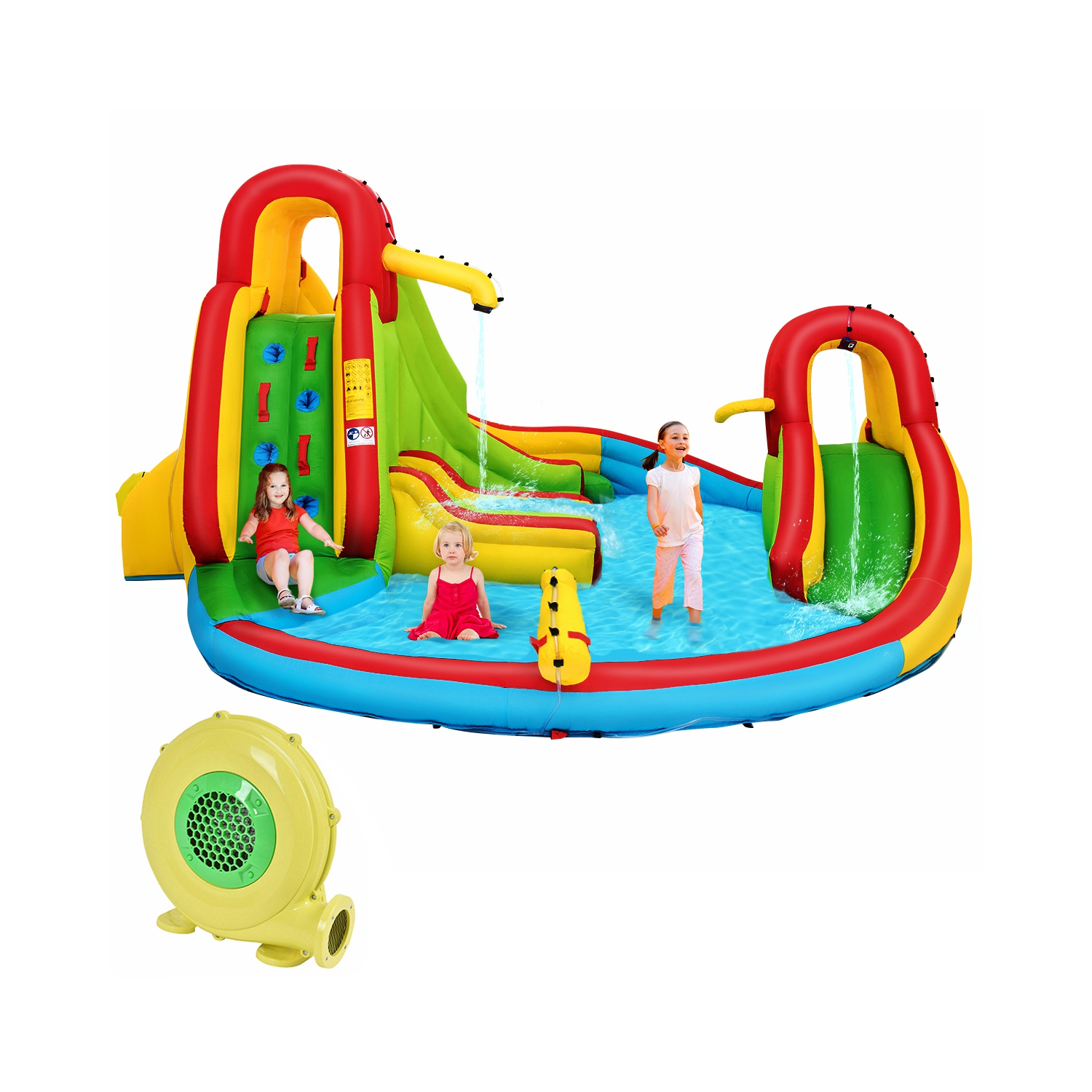 Costway Kids Inflatable Water Slide Bounce Park Splash Pool w/Water Cannon & 480W Blower