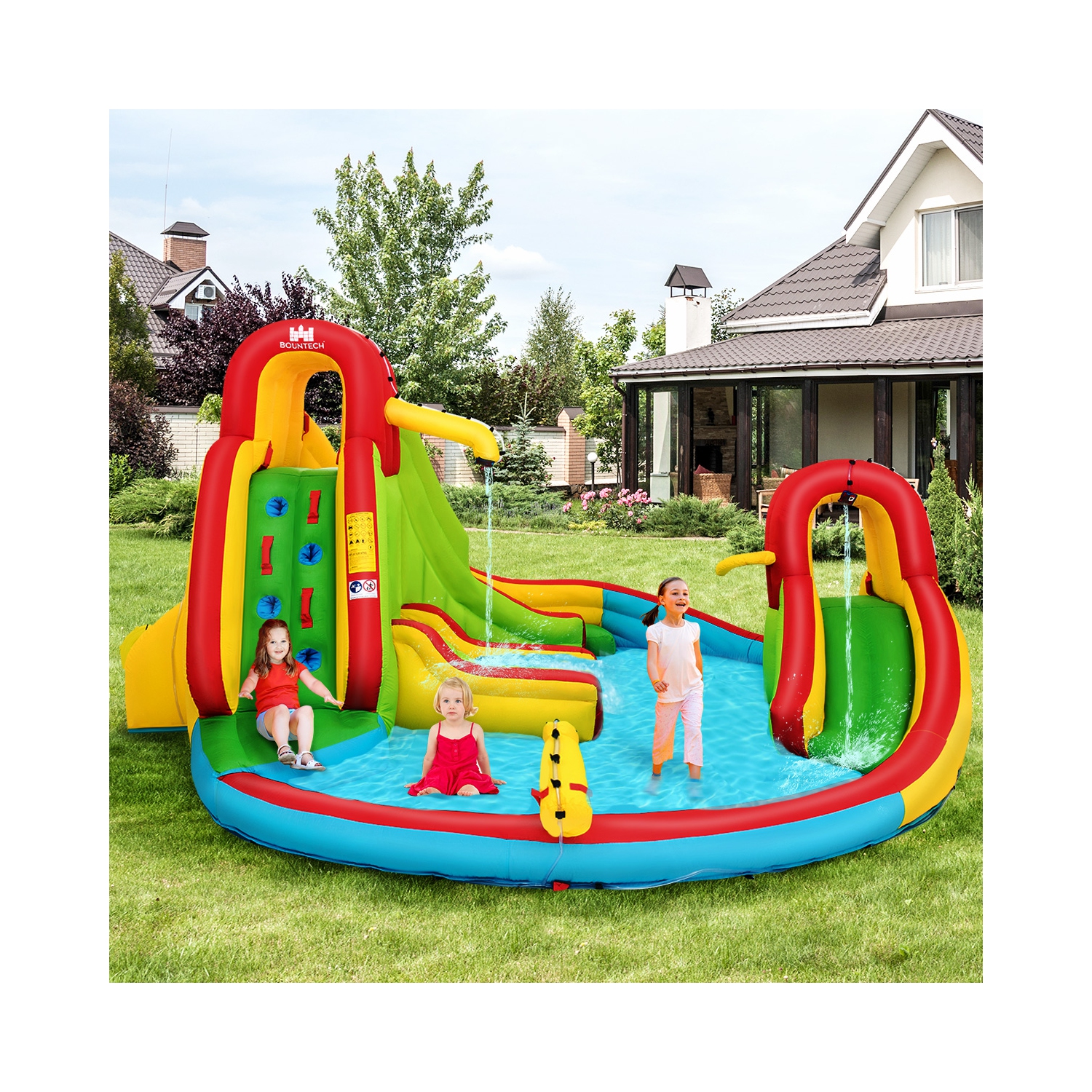 Costway Kids Inflatable Water Slide Bounce Park Splash Pool w/Water Cannon & 480W Blower