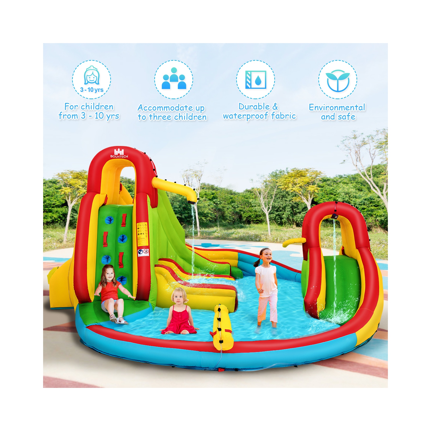 Costway Kids Inflatable Water Slide Bounce Park Splash Pool w/Water Cannon & 480W Blower