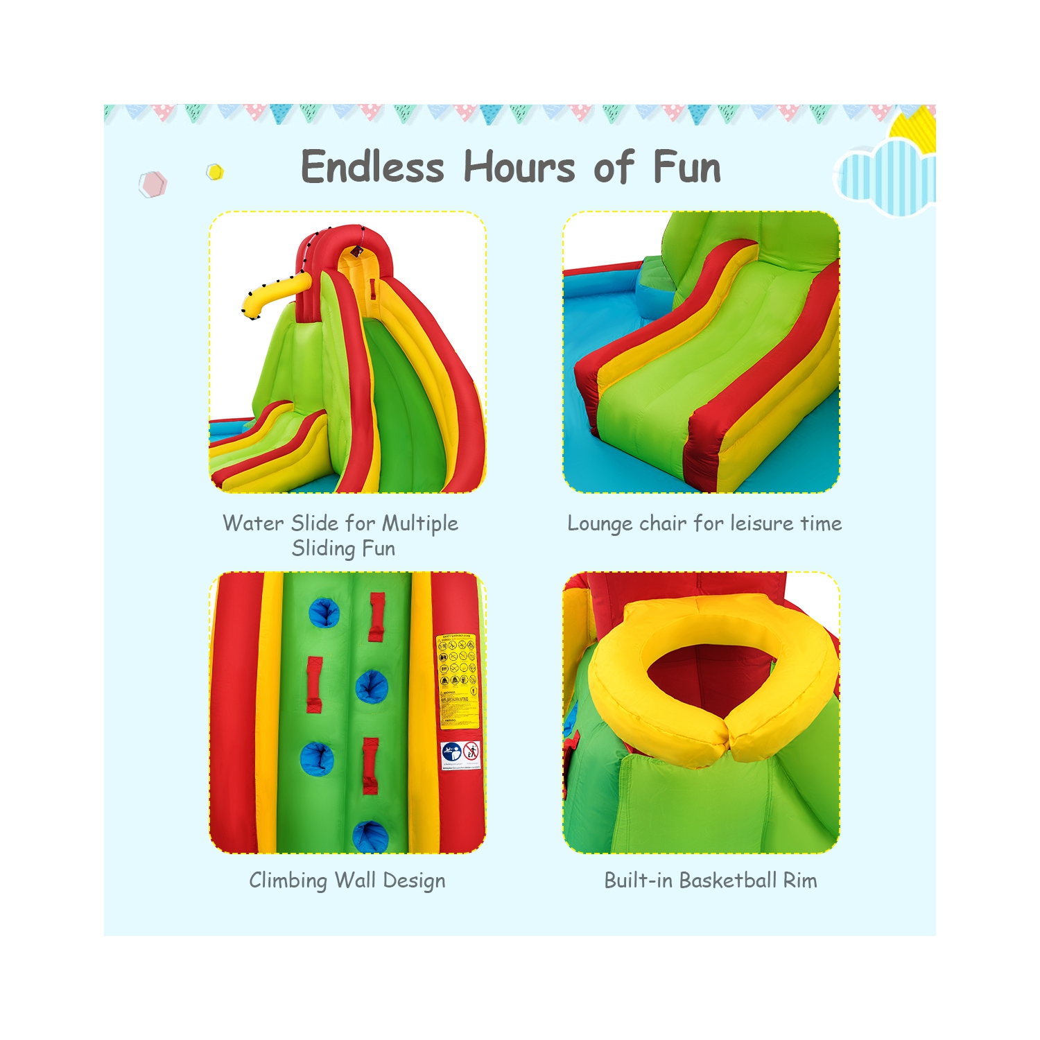 Costway Kids Inflatable Water Slide Bounce Park Splash Pool w/Water Cannon & 480W Blower