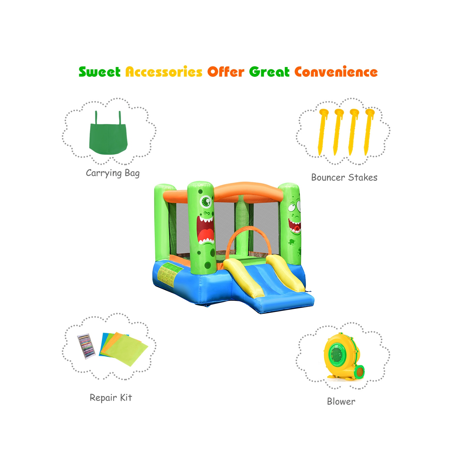 Costway Kids Playing Inflatable Bounce House Jumping Castle Game Fun Slider 480W Blower