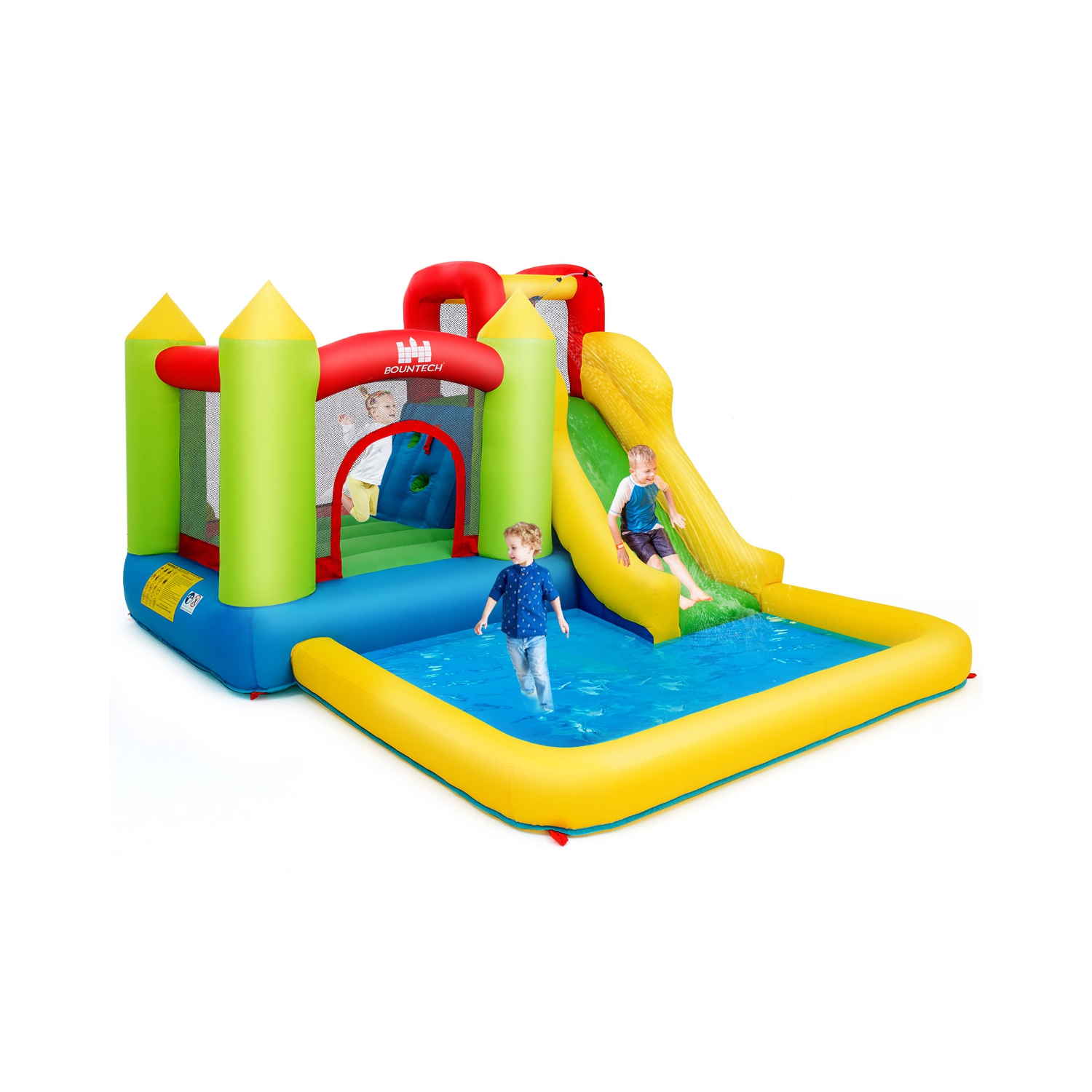 Costway Inflatable Bounce House Water Slide Jump Bouncer w/Climbing Wall and Splash Pool Blower Excluded