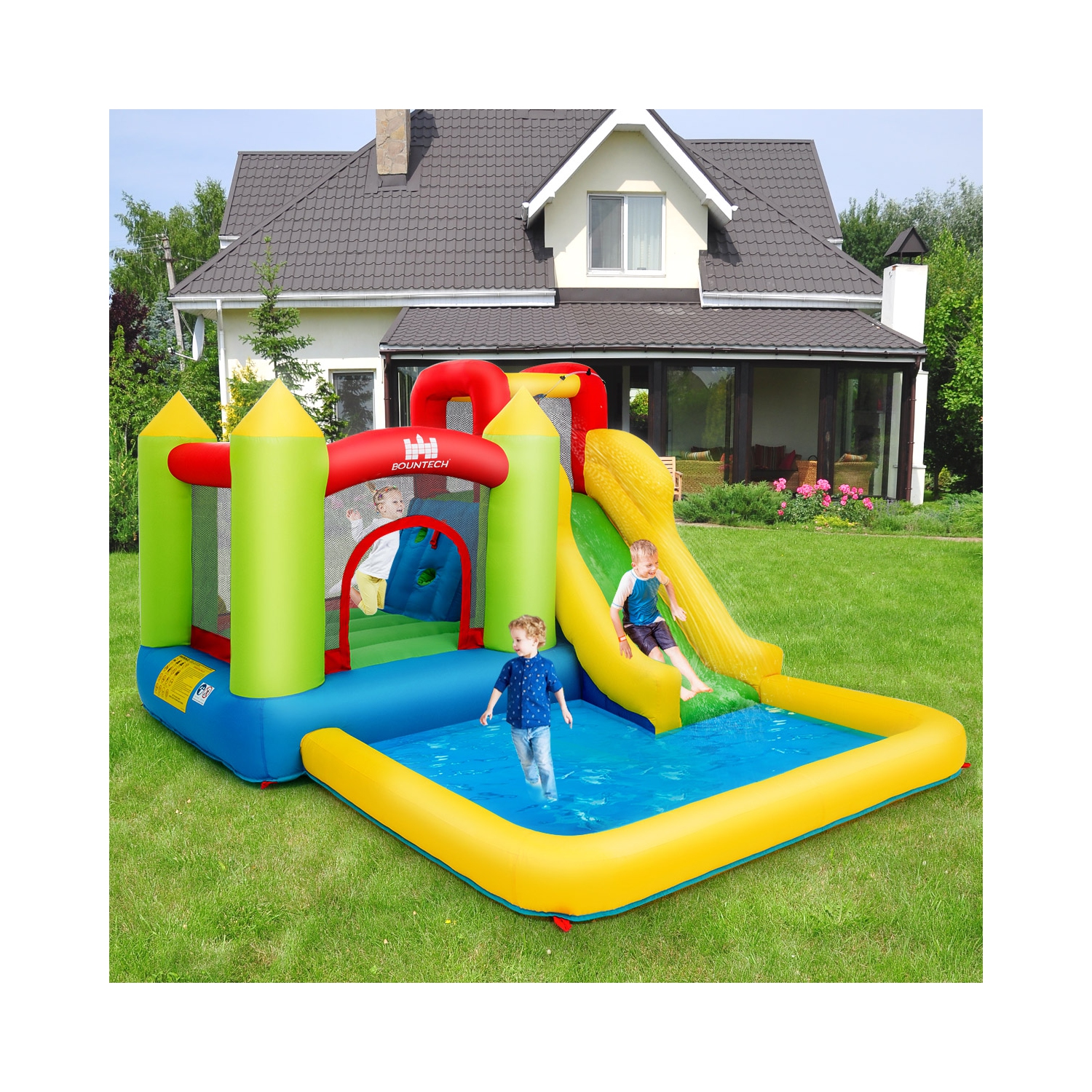 Costway Inflatable Bounce House Water Slide Jump Bouncer w/Climbing Wall and Splash Pool Blower Excluded