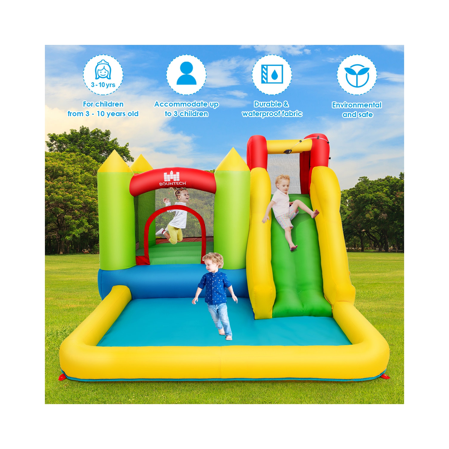Costway Inflatable Bounce House Water Slide Jump Bouncer w/Climbing Wall and Splash Pool Blower Excluded