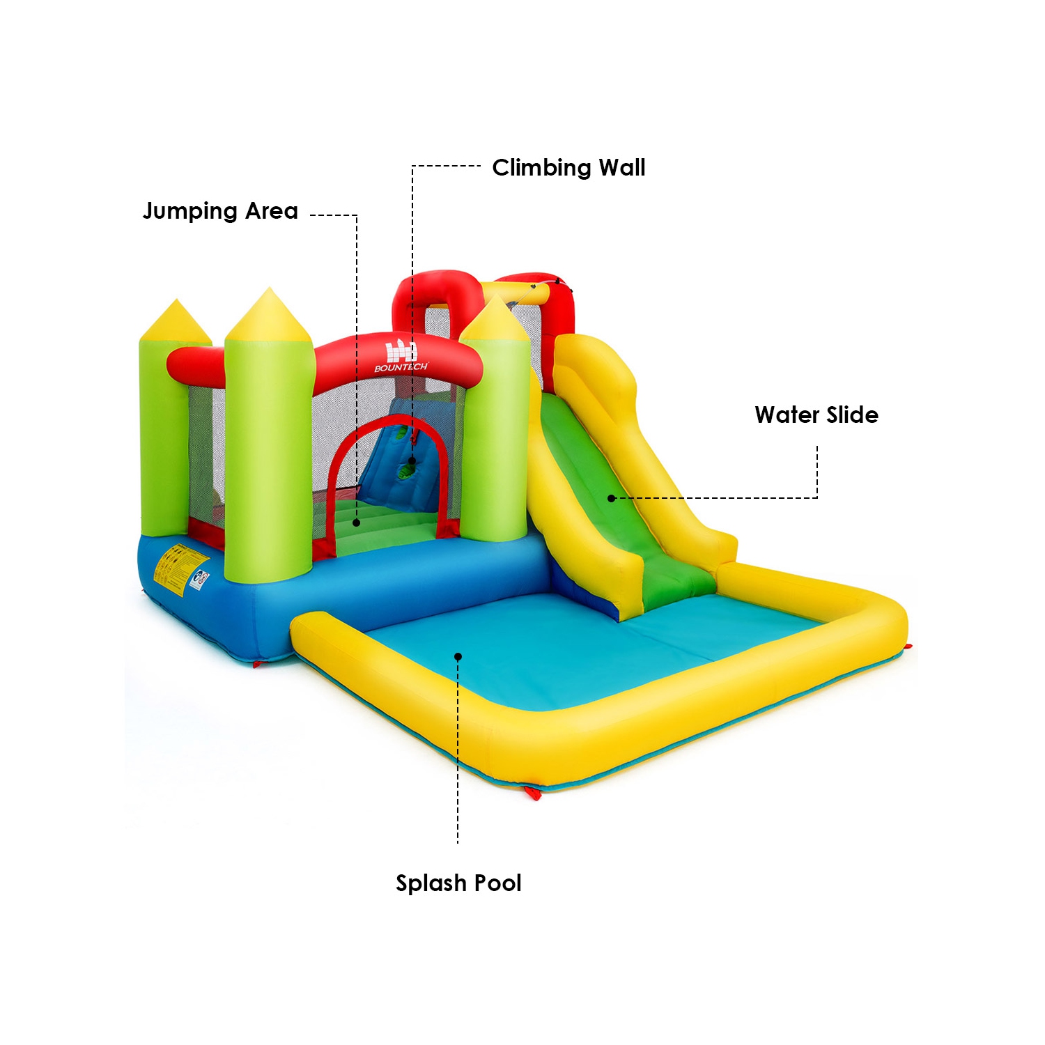 Costway Inflatable Bounce House Water Slide Jump Bouncer w/Climbing Wall and Splash Pool Blower Excluded