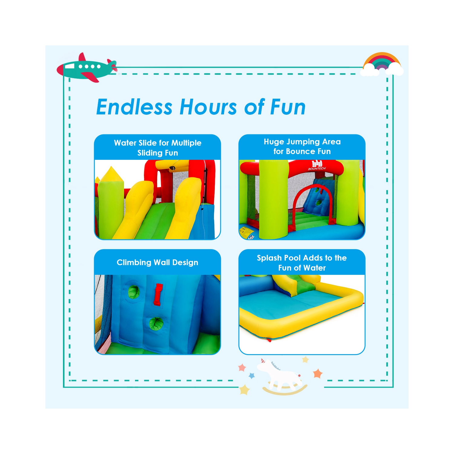 Costway Inflatable Bounce House Water Slide Jump Bouncer w/Climbing Wall and Splash Pool Blower Excluded