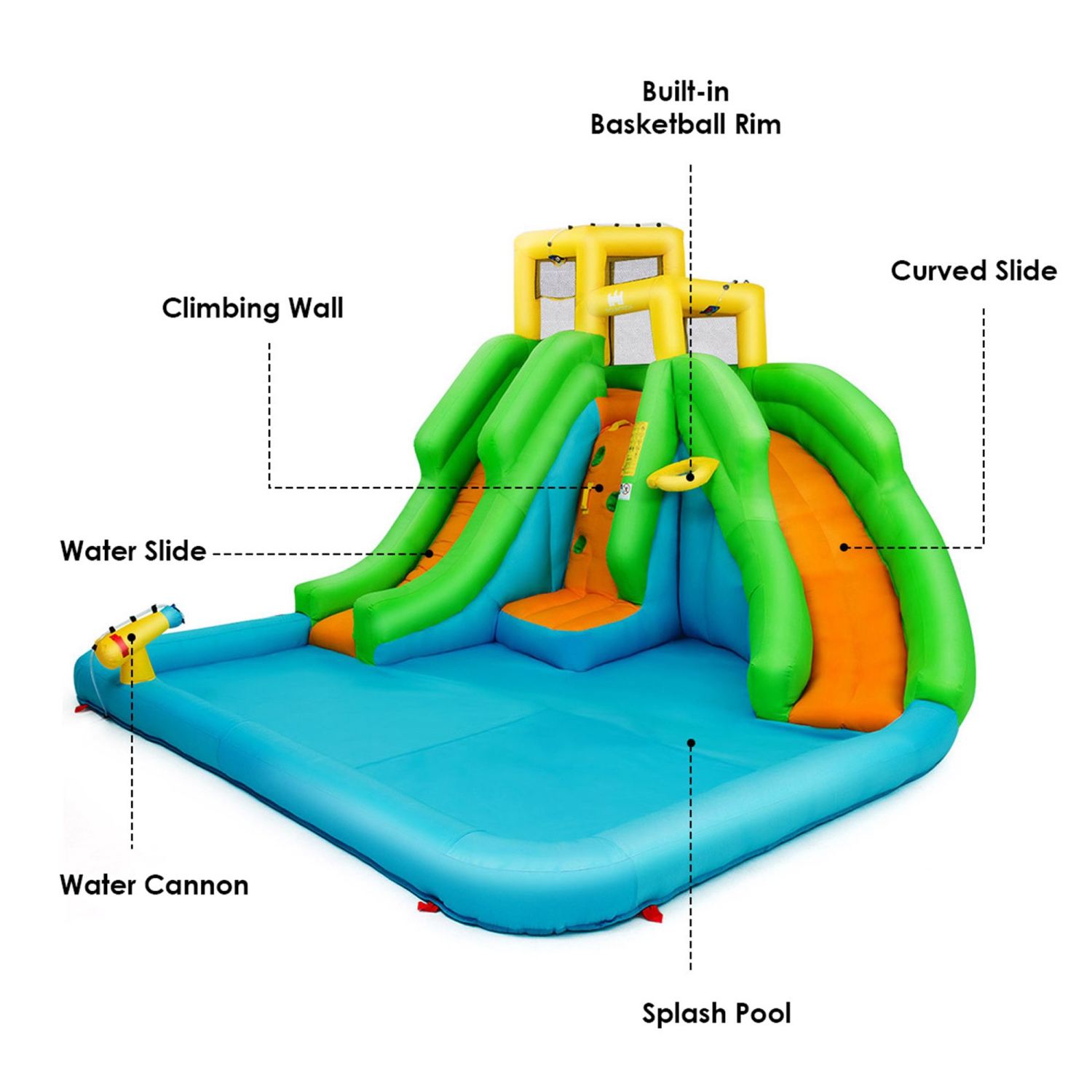 Costway Inflatable Water Park Bounce House Two-Slide Bouncer w/Climbing Wall&480W Blower