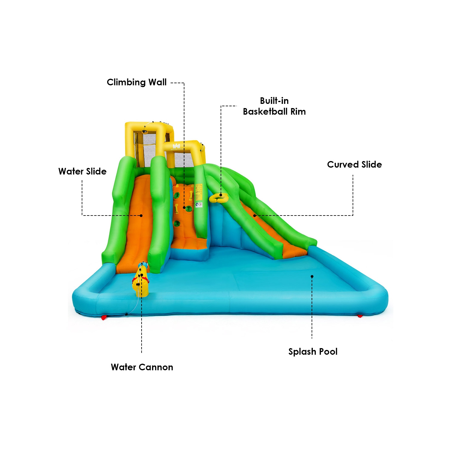 Costway Inflatable Water Park Bounce House Two-Slide Bouncer w/Climbing Wall&480W Blower