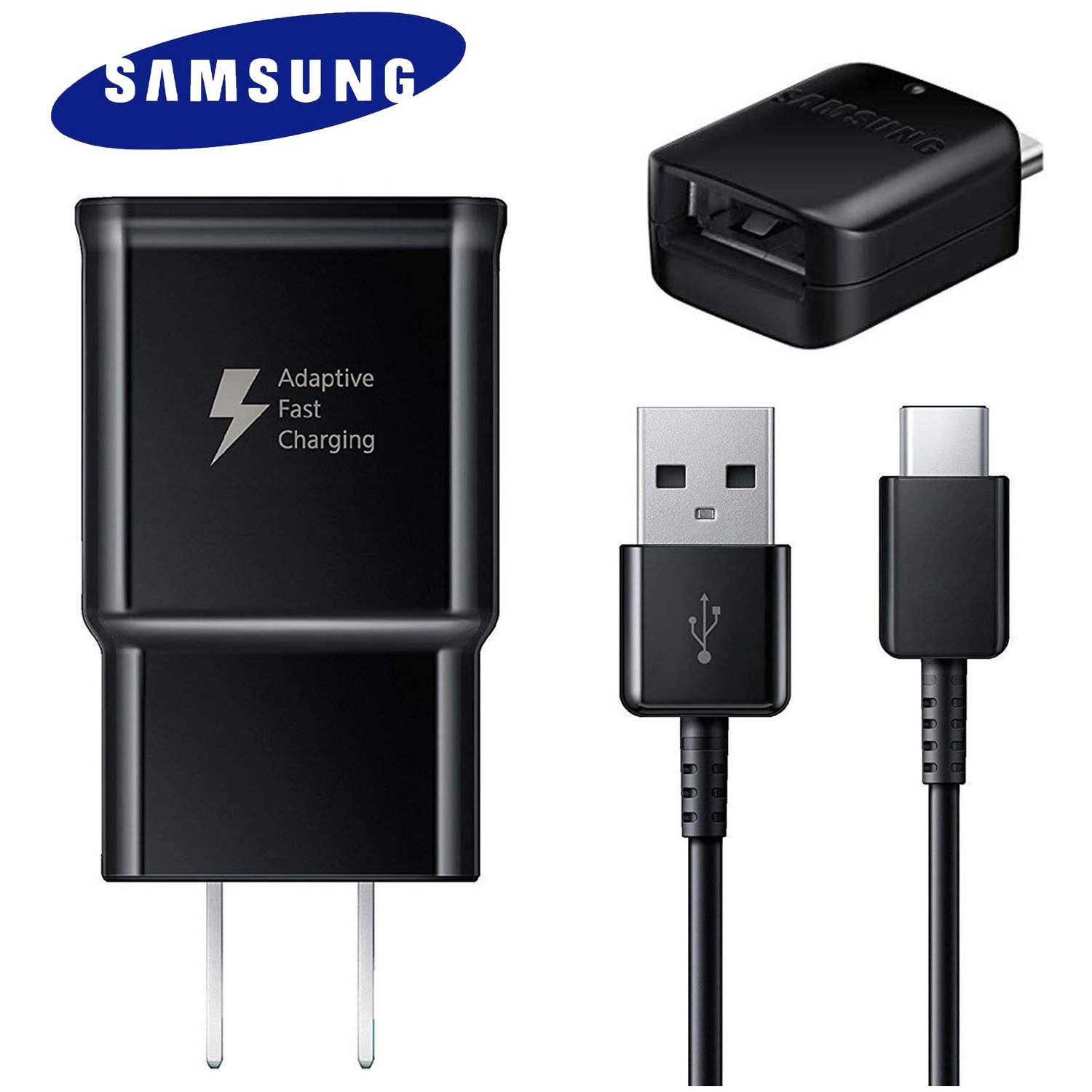 Samsung Fast Adaptive Wall Charger for Galaxy S9 Note 9 S8 + EP-TA20JBE - Type C Cable and OTG Adapter – Black