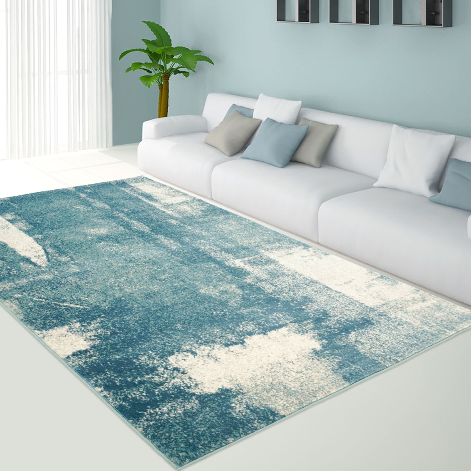 Ladole Rugs Abstract Unigue Area Rug Carpet in Blue Grey White, 9x12