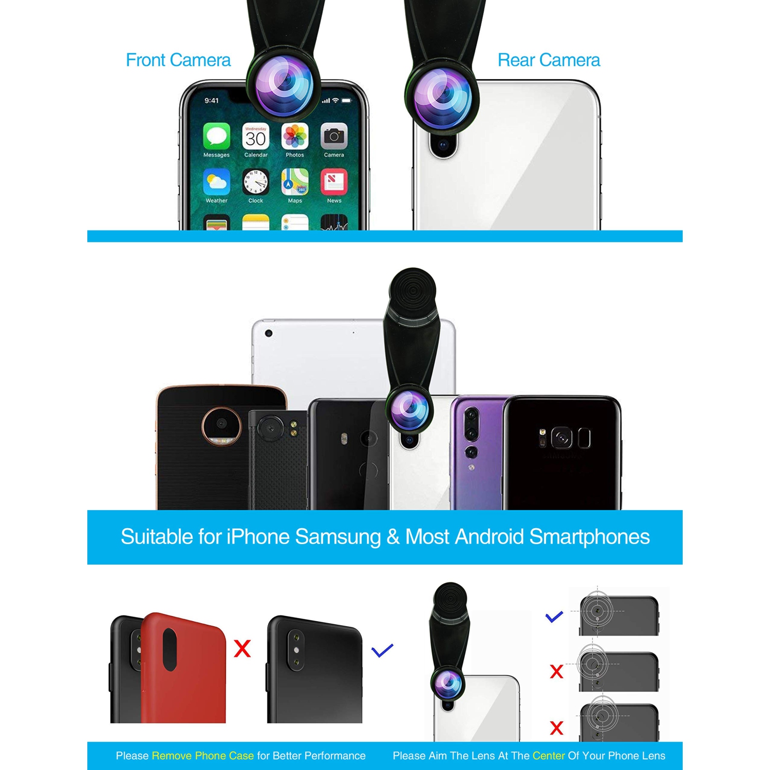 Camera Lens Kit, Universal 20x Zoom Telephoto Lens,0.63Wide Angle+15X Macro+198°Fisheye+2X & More