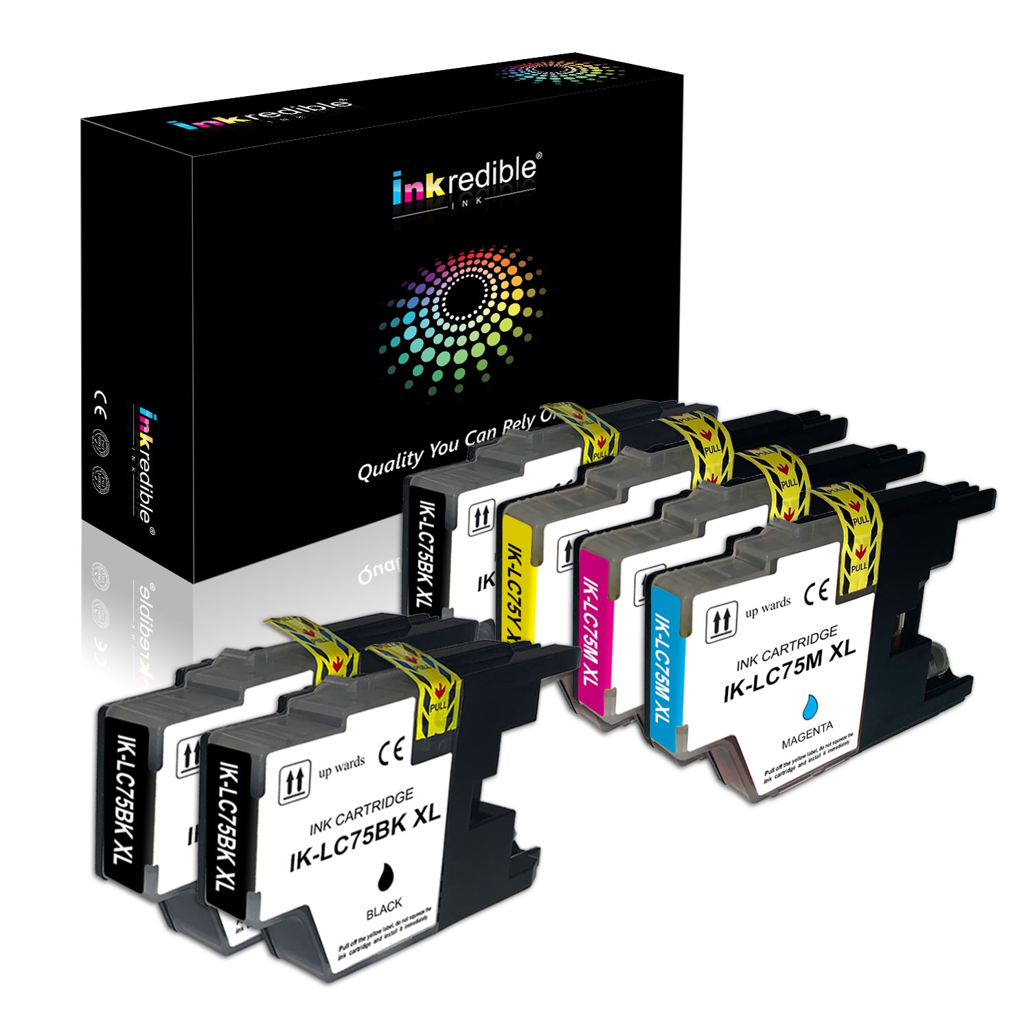 Brother LC75 Compatible Ink Cartridge Combo High Yield - Inkredible Ink™ - 6/Pack (3 BK, 1 C, 1 M, 1 Y)