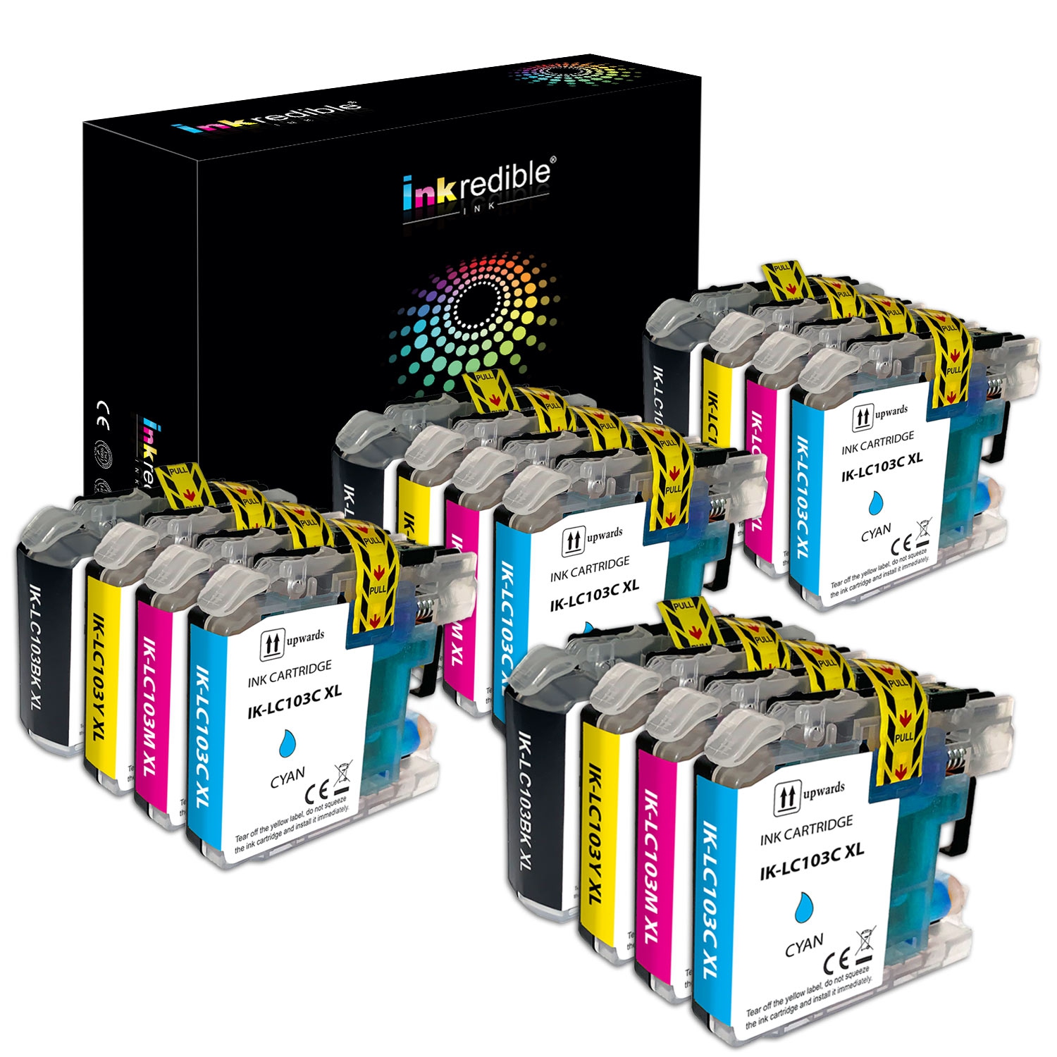 Brother LC103 Compatible Ink Cartridge Combo High Yield - Inkredible Ink™ - 16/Pack (4 BK, 4 C, 4 M, 4 Y)
