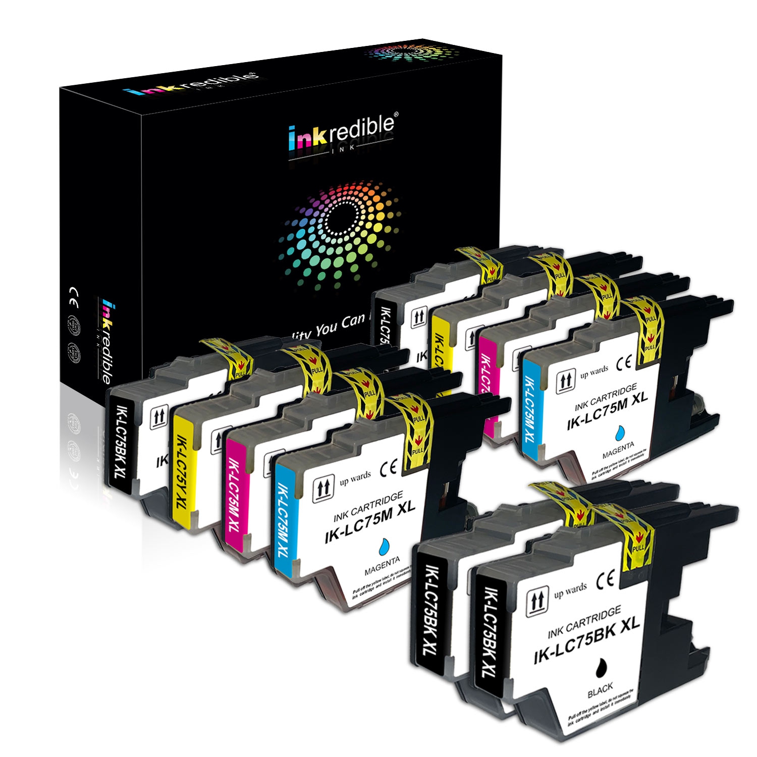 Brother LC75 Compatible Ink Cartridge Combo High Yield - Inkredible Ink™ - 10/Pack (4 BK, 2 C, 2 M, 2 Y)