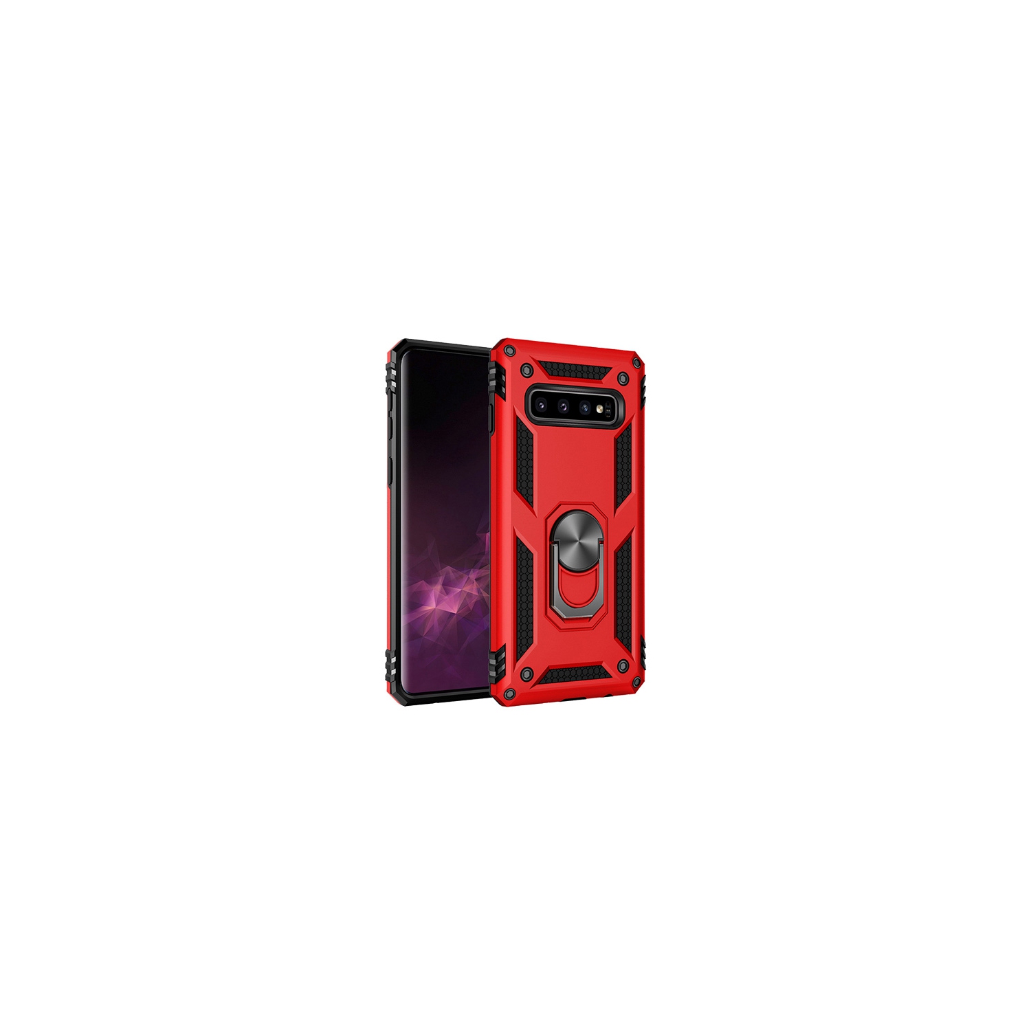 【CSmart】 Anti-Drop Hybrid Magnetic Hard Armor Case with Ring Holder for Samsung Galaxy S10e, Red