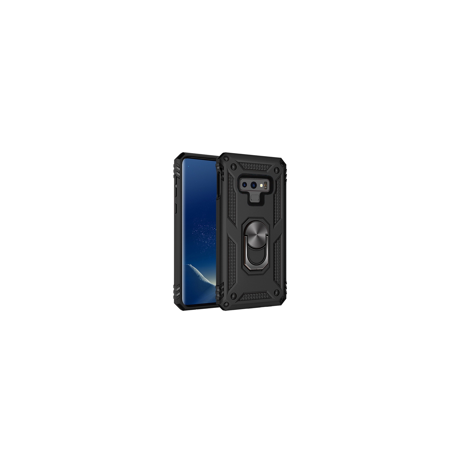 Étui rigide magnétique hybride anti-chute avec porte-anneau pour Samsung Note 9, noir