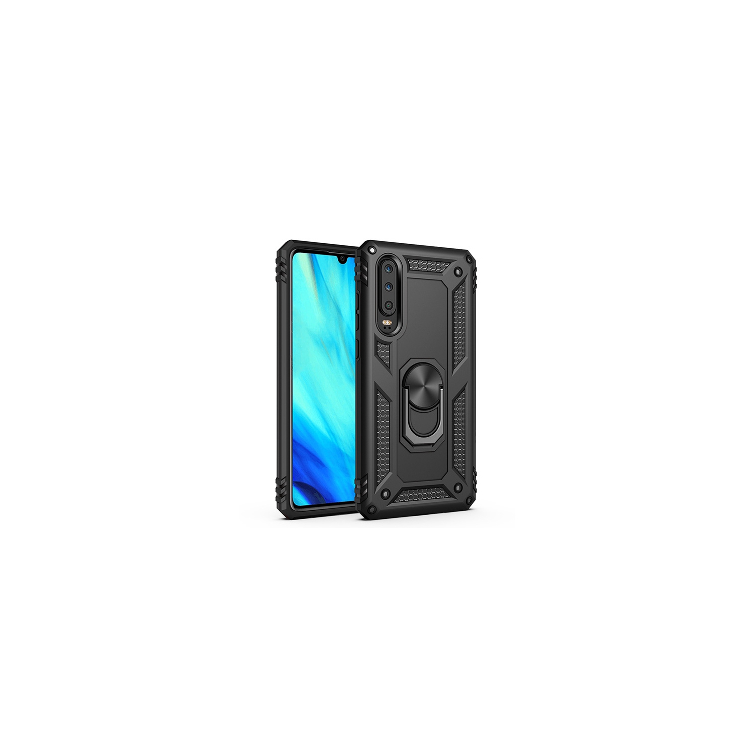 【CSmart】 Anti-Drop Hybrid Magnetic Hard Armor Case with Ring Holder for Samsung Galaxy A70, Black