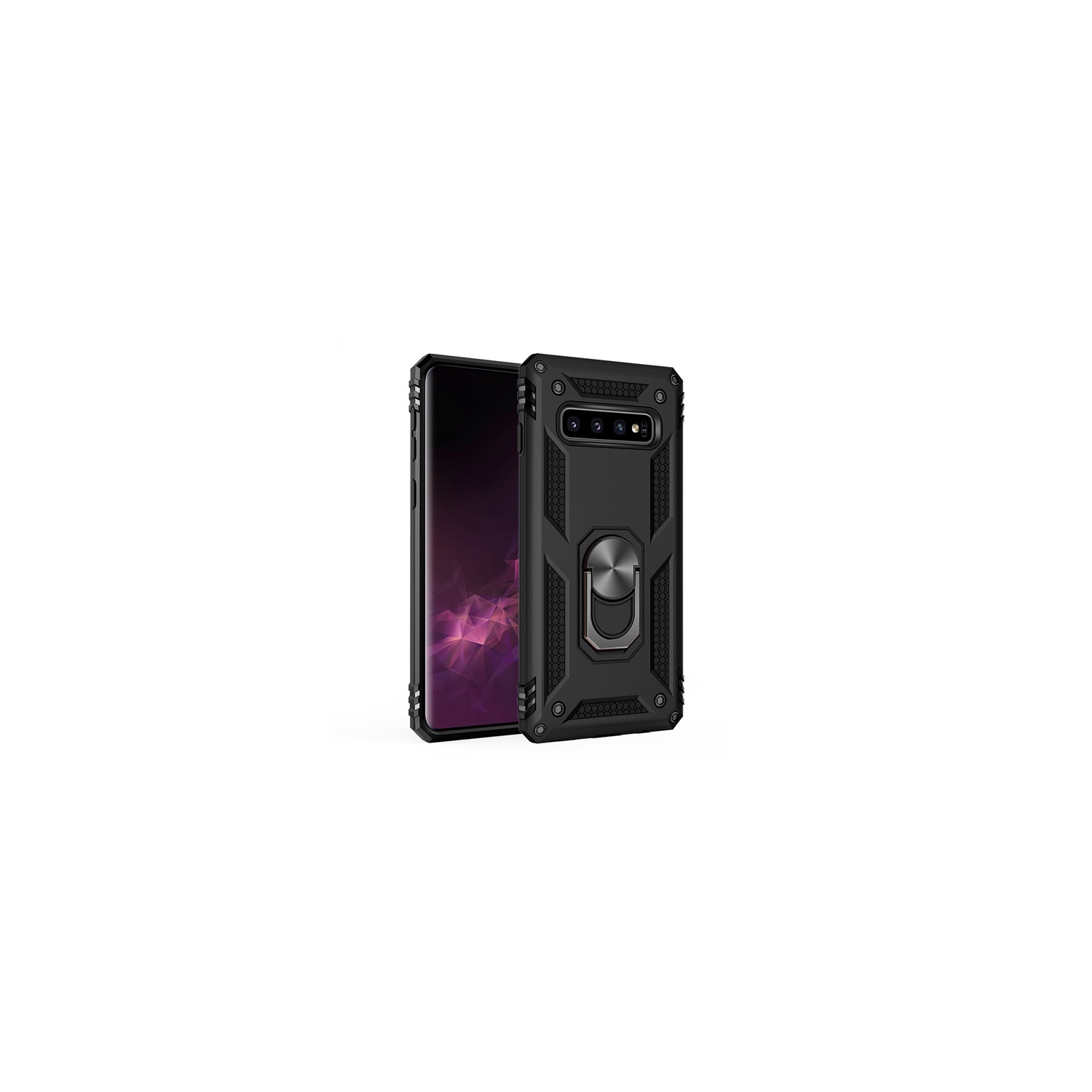 【CSmart】 Anti-Drop Hybrid Magnetic Hard Armor Case with Ring Holder for Samsung Galaxy S10e, Black