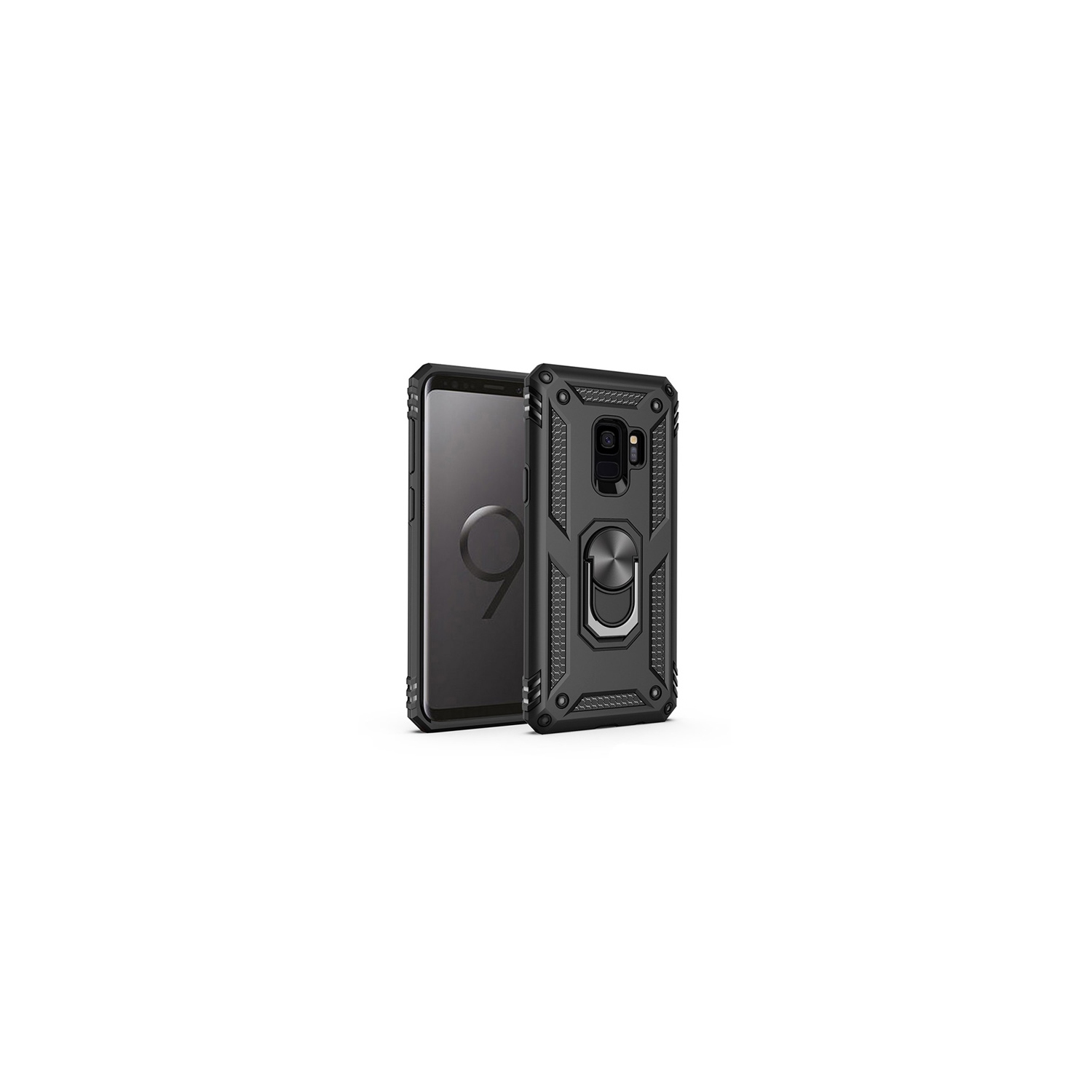Étui rigide magnétique hybride anti-chute avec porte-anneau pour Samsung Galaxy S9 Plus, noir