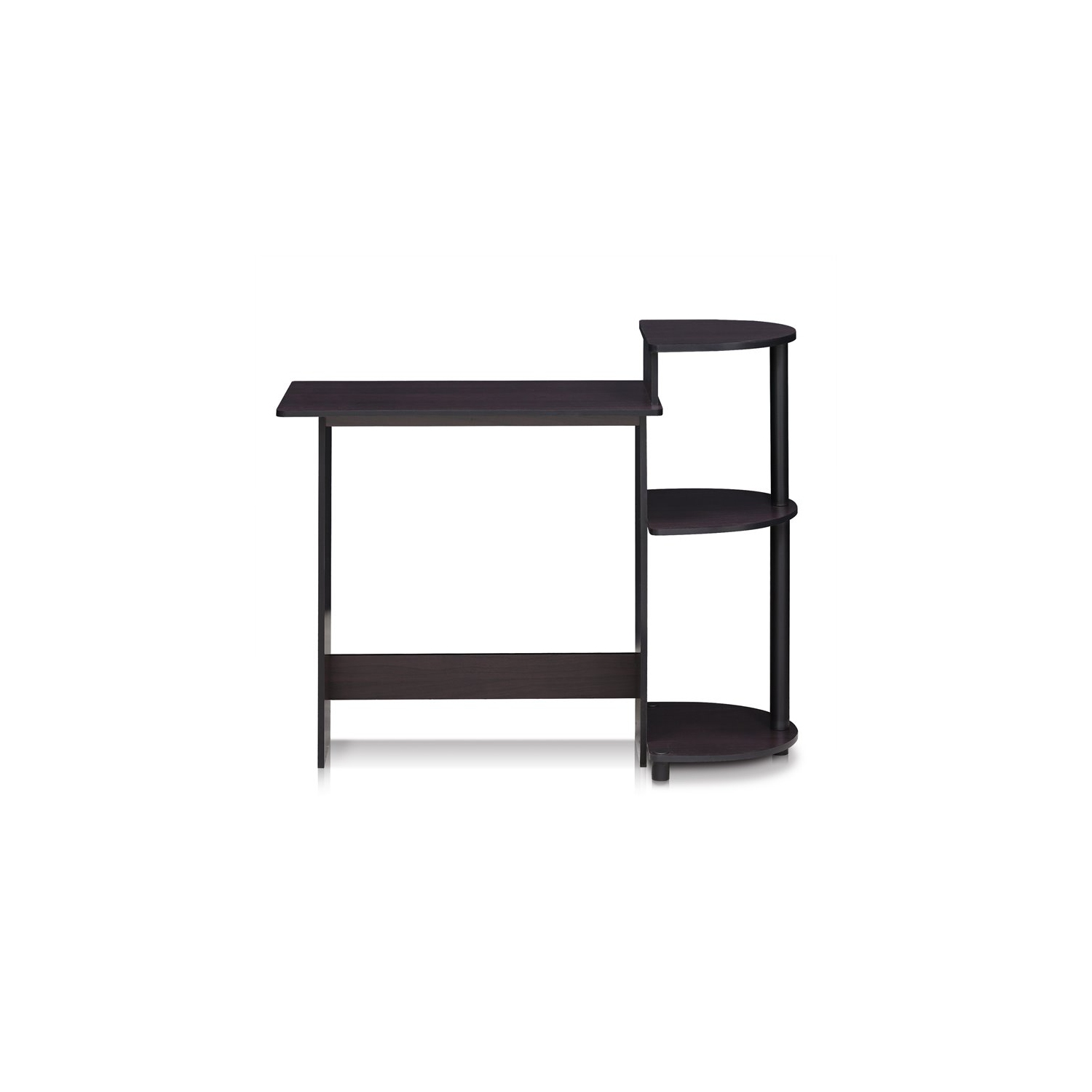 Furinno Engineered Wood Compact Computer Desk with Shelves in Dark Walnut