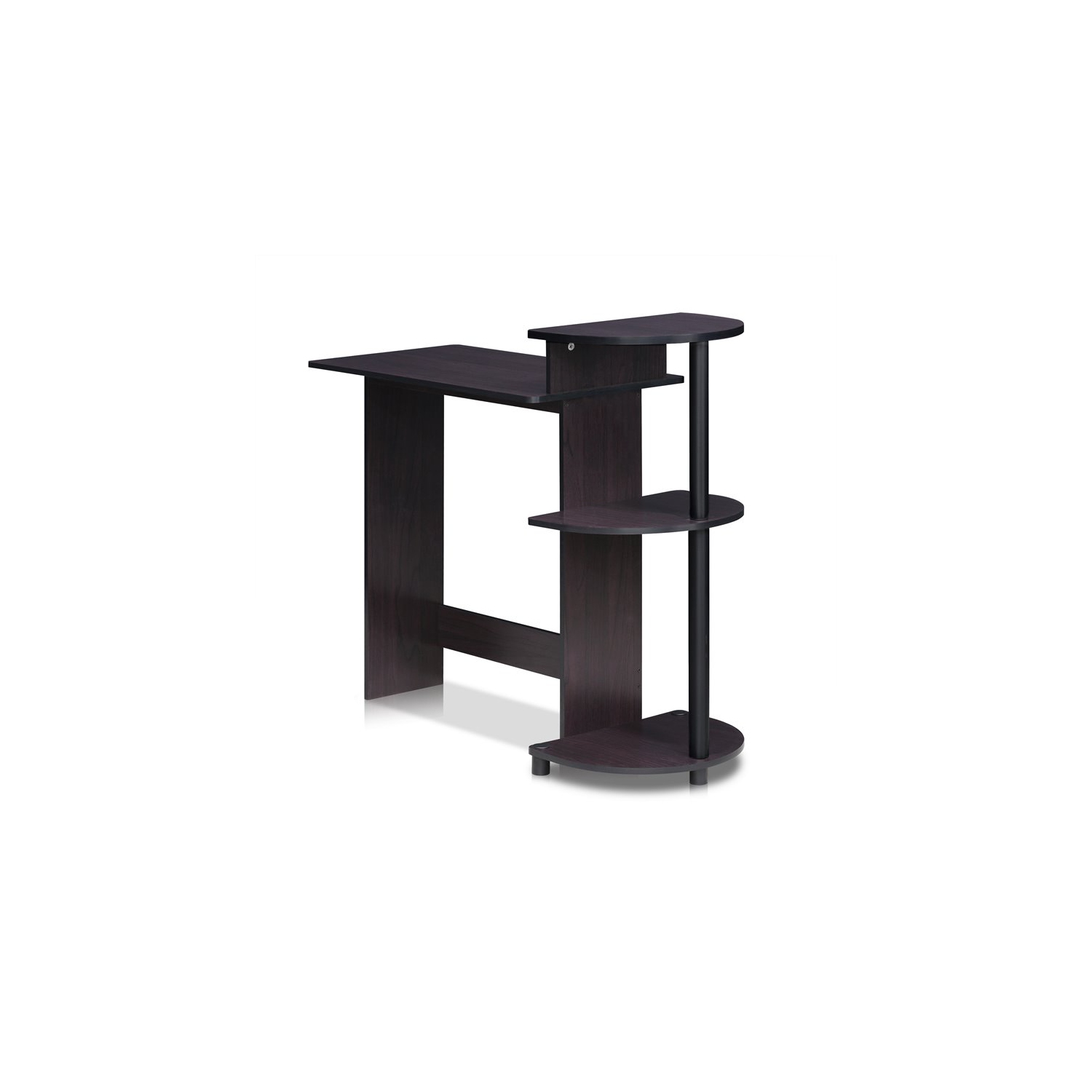 Furinno Engineered Wood Compact Computer Desk with Shelves in Dark Walnut
