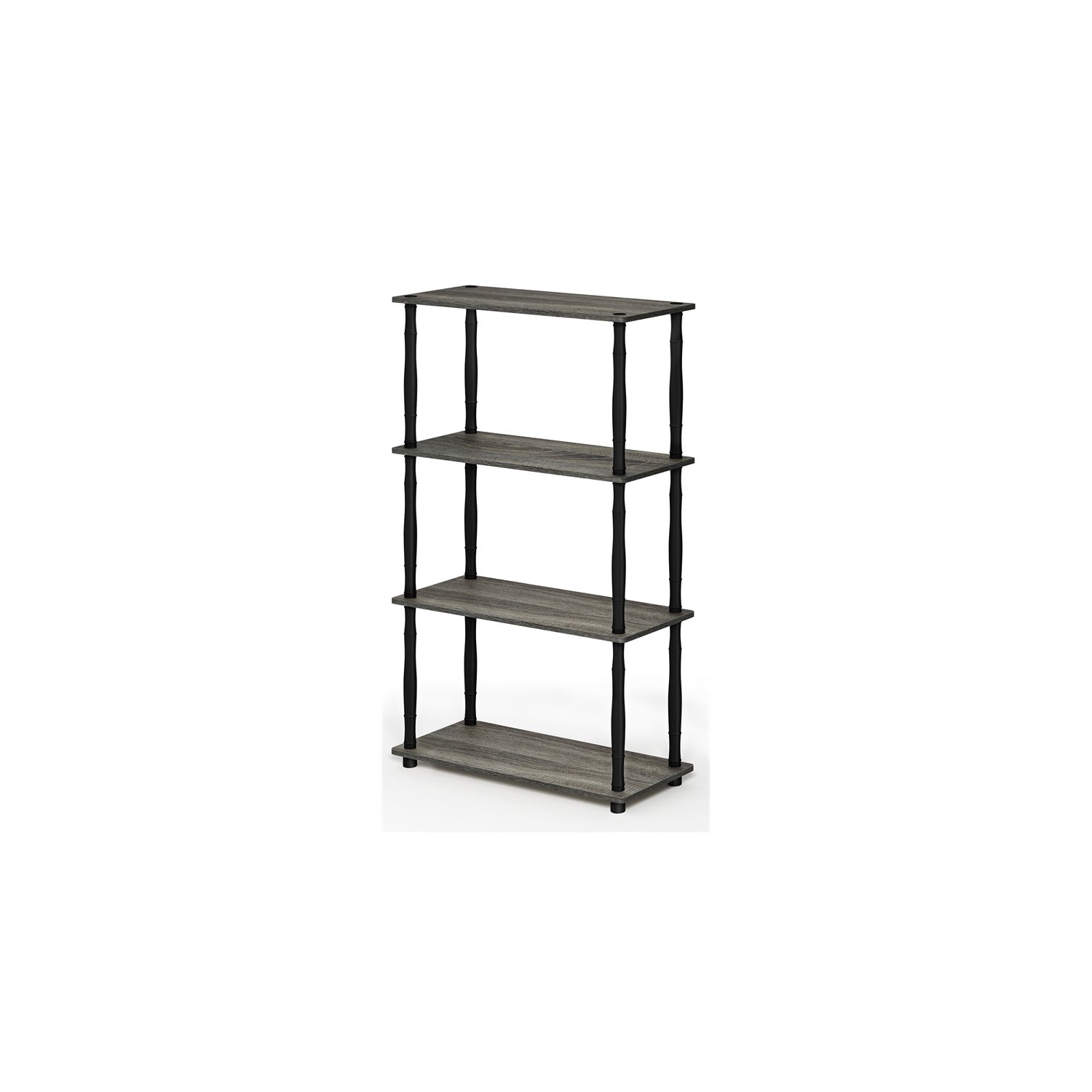 Furinno Turn-N-Tube Wood 4-Tier Shelf Display Rack w/ Classic Tubes in Oak Gray