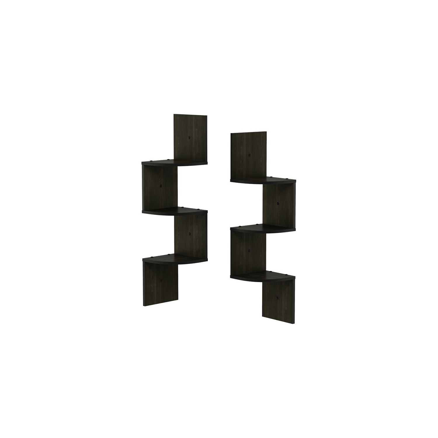 Furinno Rossi Wood Wall Mount Floating Corner Radial Shelf in Espresso(Set of 2)