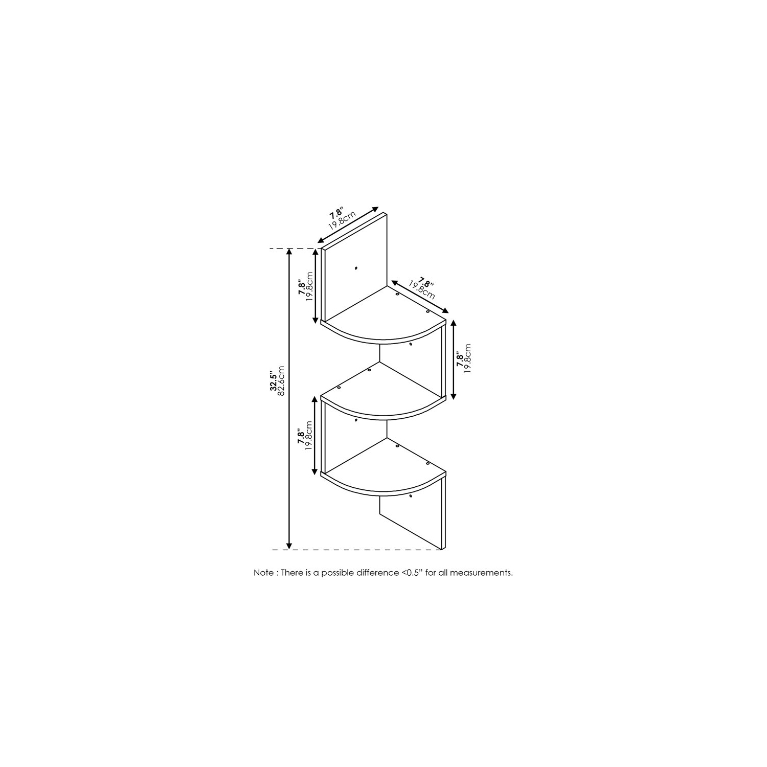 Furinno Rossi Wood Wall Mount Floating Corner Radial Shelf in Espresso(Set of 2)