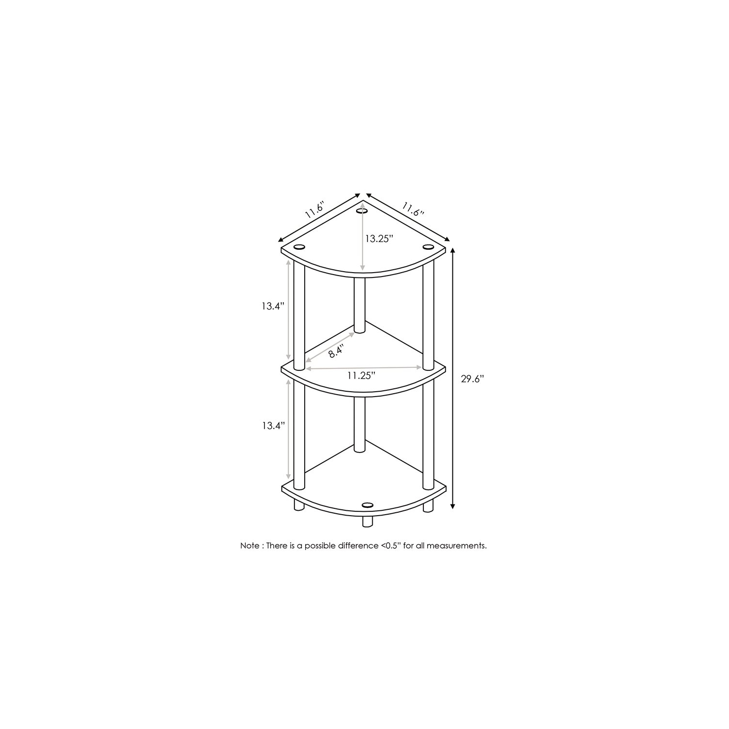 Meuble de présentation en coin à 3 niveaux en bois Turn-N-tube de Furinno, gris chêne français/noir
