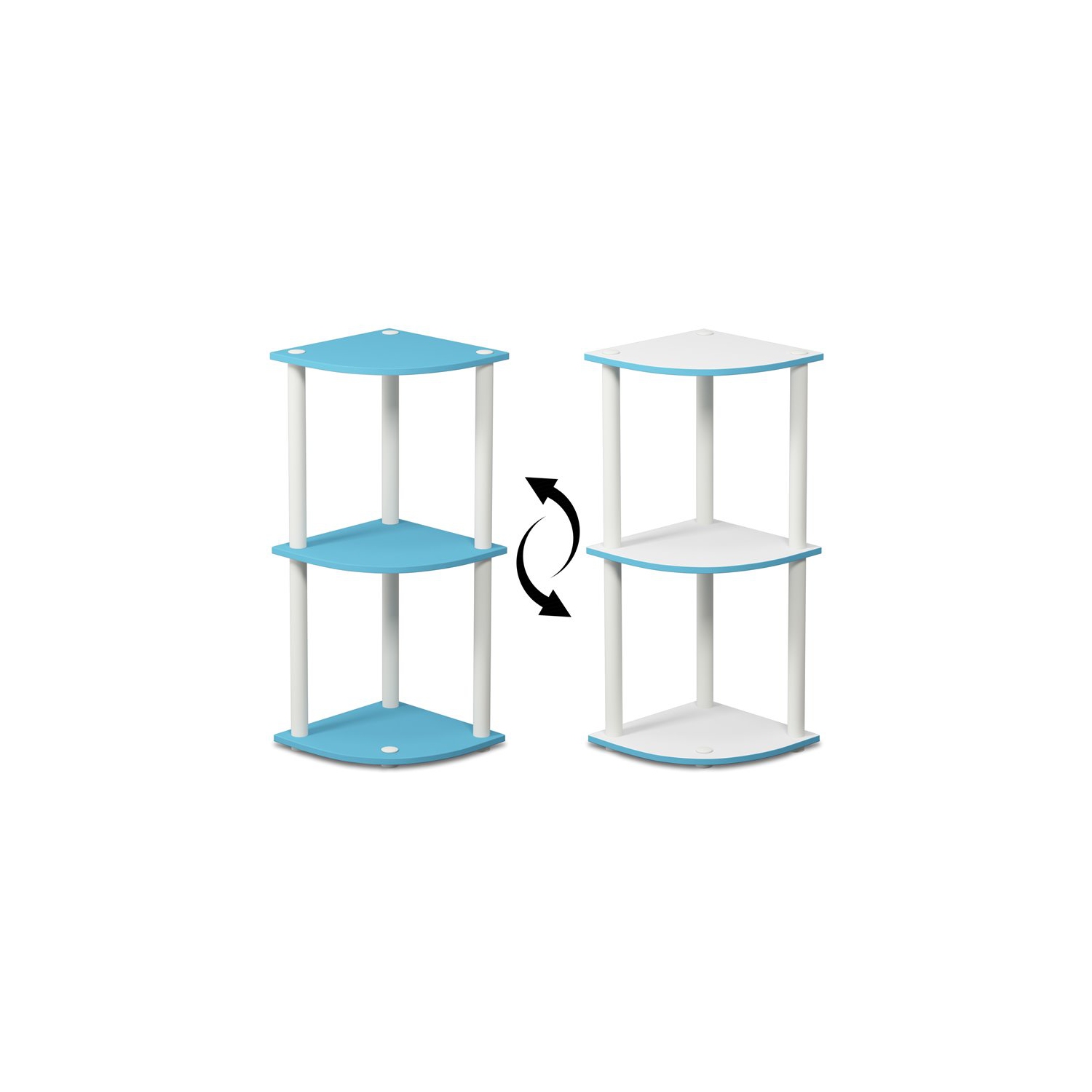 Furinno Turn-N-Tube Wood 3-Tier Corner Display Rack in Light Blue/White