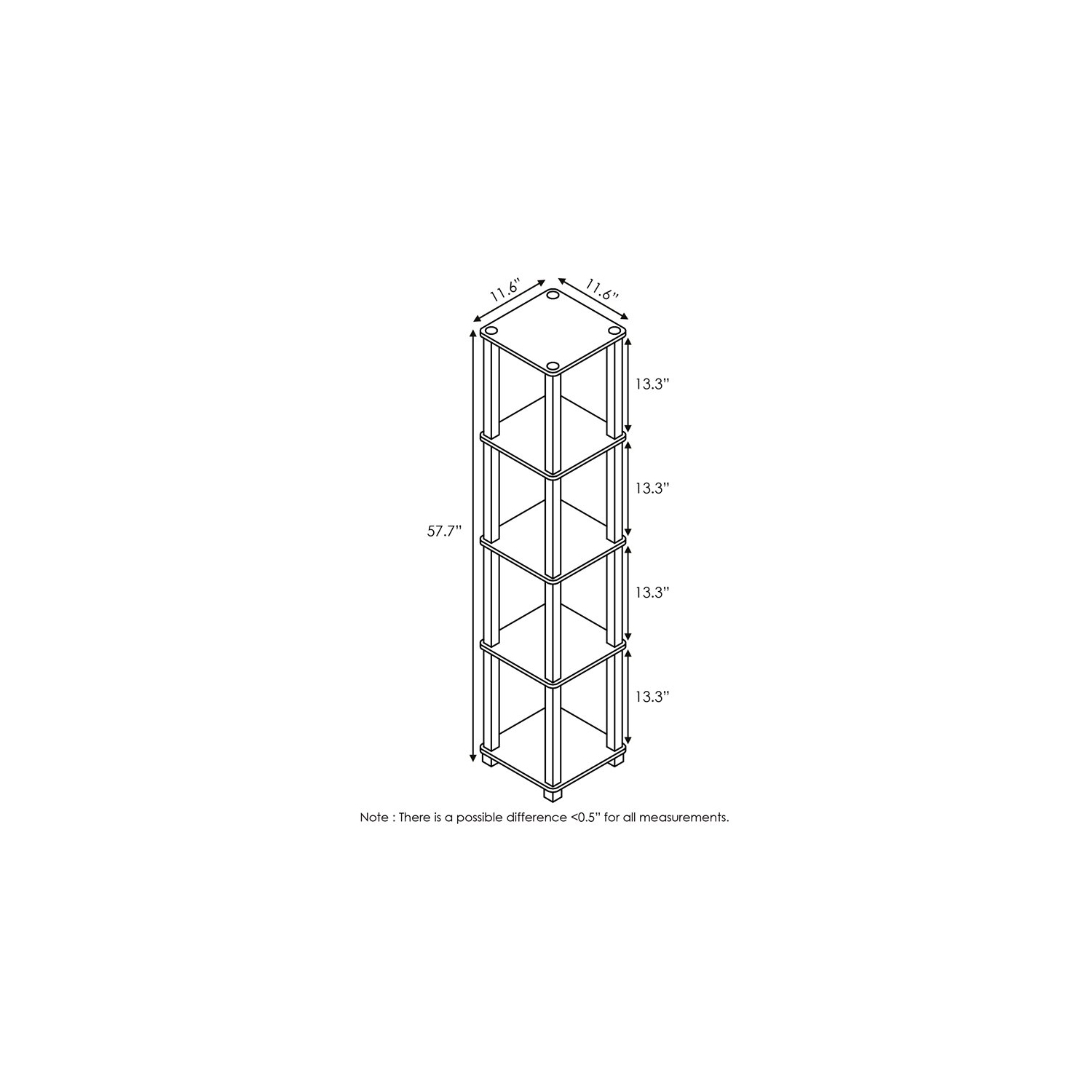 Meuble de présentation en bois à 5 niveaux Turn-S-tube avec étagère en coin, fini noyer/brun de Furinno