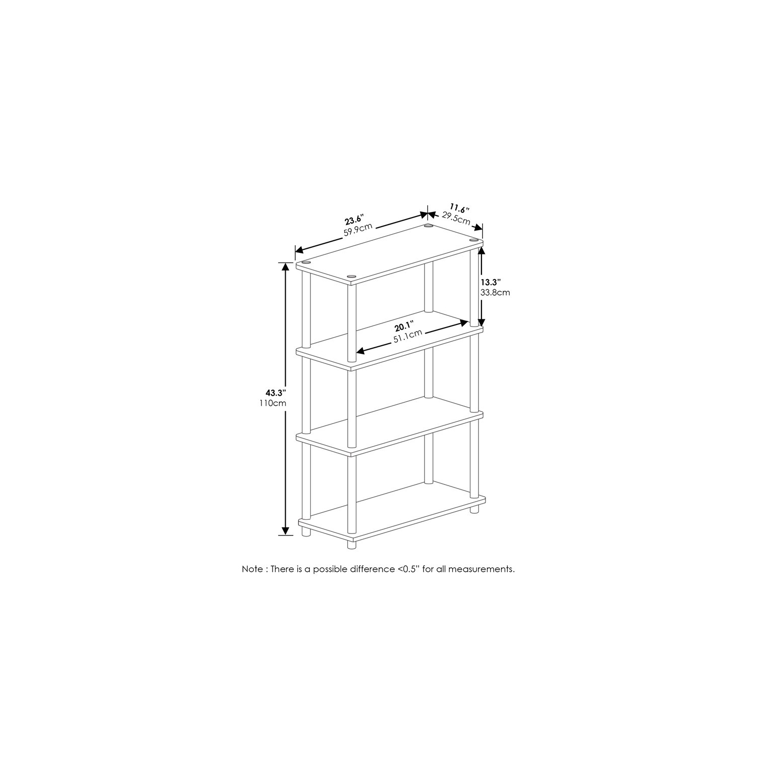 Meuble de présentation à 4 tablettes en bois Turn-N-tube de Furinno, gris chêne français/noir