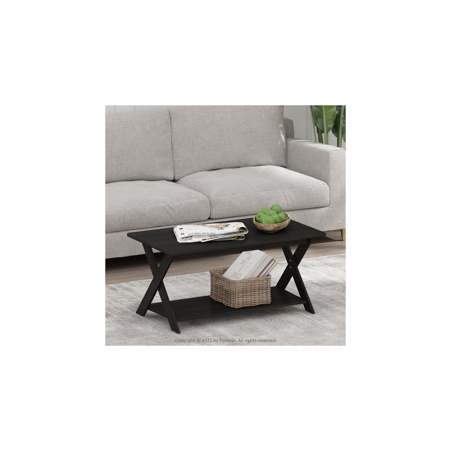 Furinno Modern Engineered Wood Simplistic Criss-Crossed Coffee Table in Espresso