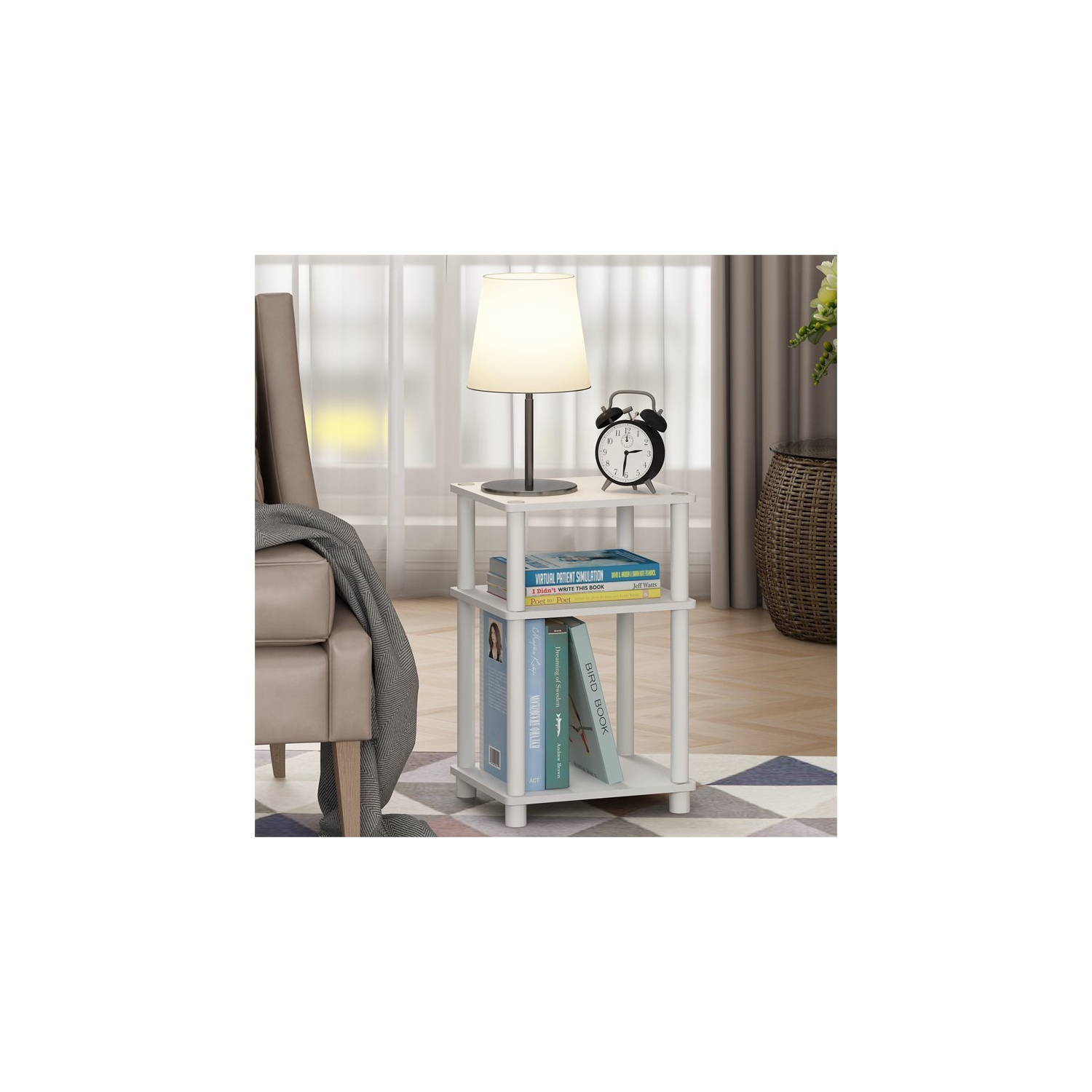 Furinno Just Turn-N-Tube Engineered Wood 3-Tier End Table in White