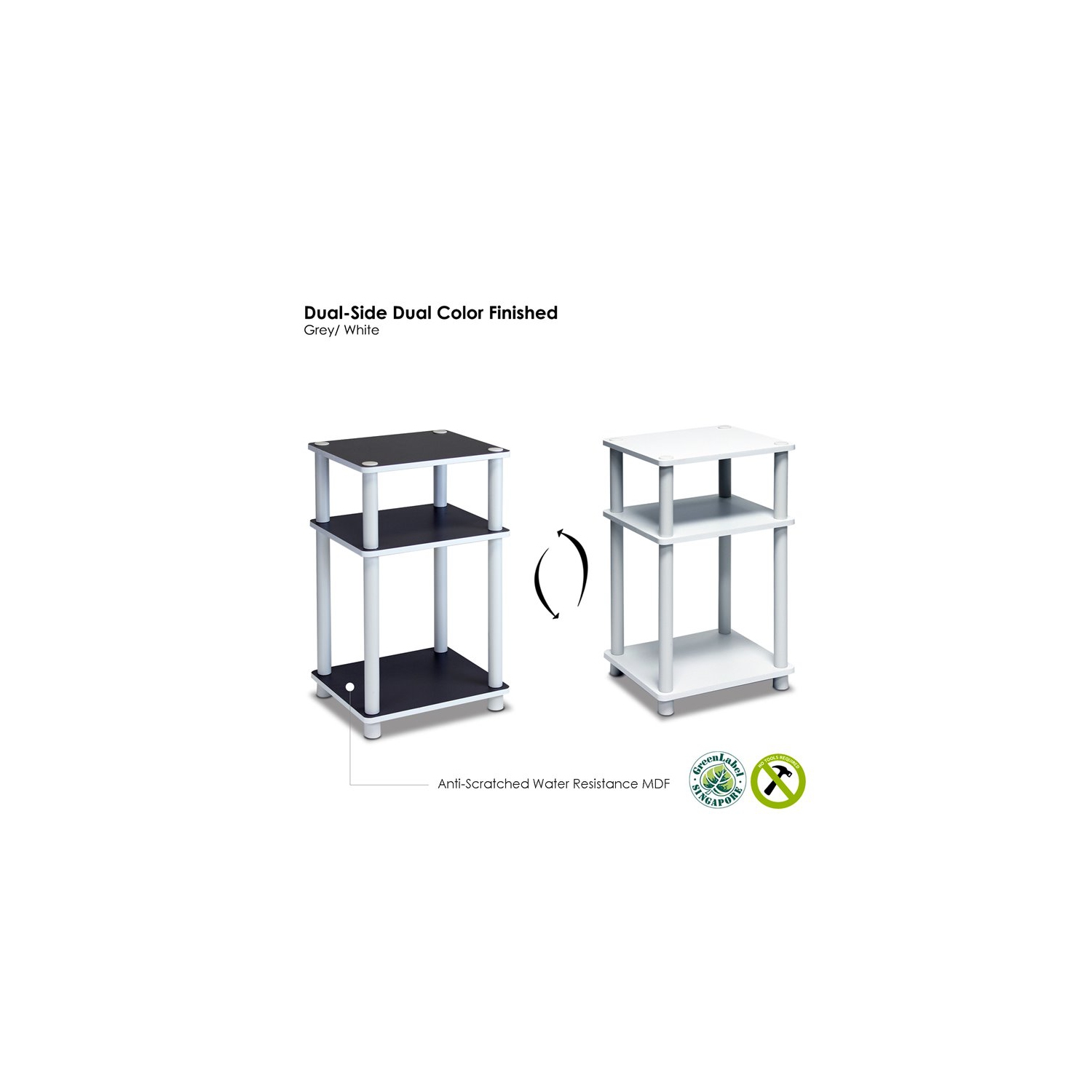 Furinno Just Turn-N-Tube Engineered Wood 3-Tier End Table in White