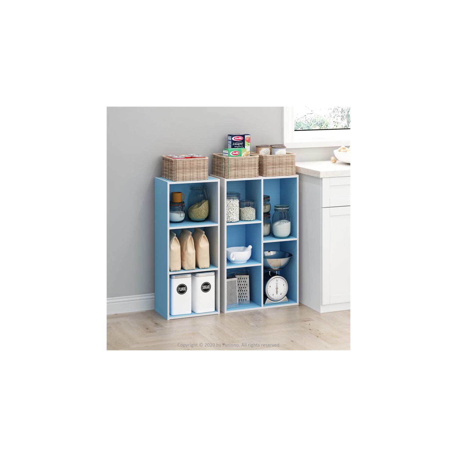 Furinno Luder Engineered Wood 3-Tier Open Shelf Bookcase in White/Light Blue