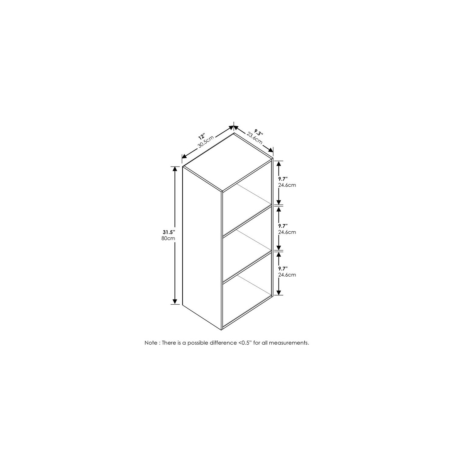 Furinno Luder Engineered Wood 3-Tier Open Shelf Bookcase in White/Light Blue