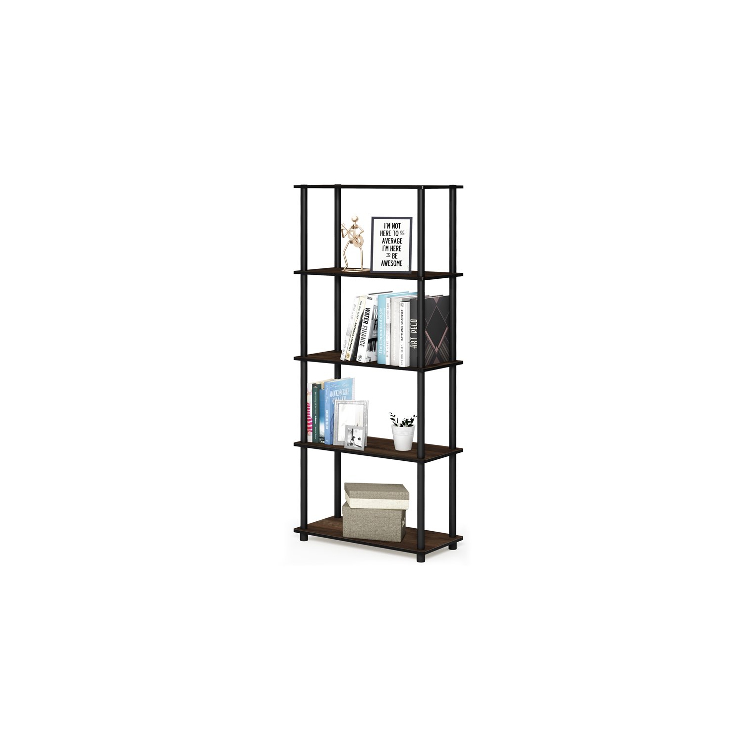 Furinno Turn-N-Tube Wood 5-Tier Shelf Display Rack in Columbia Walnut/Black