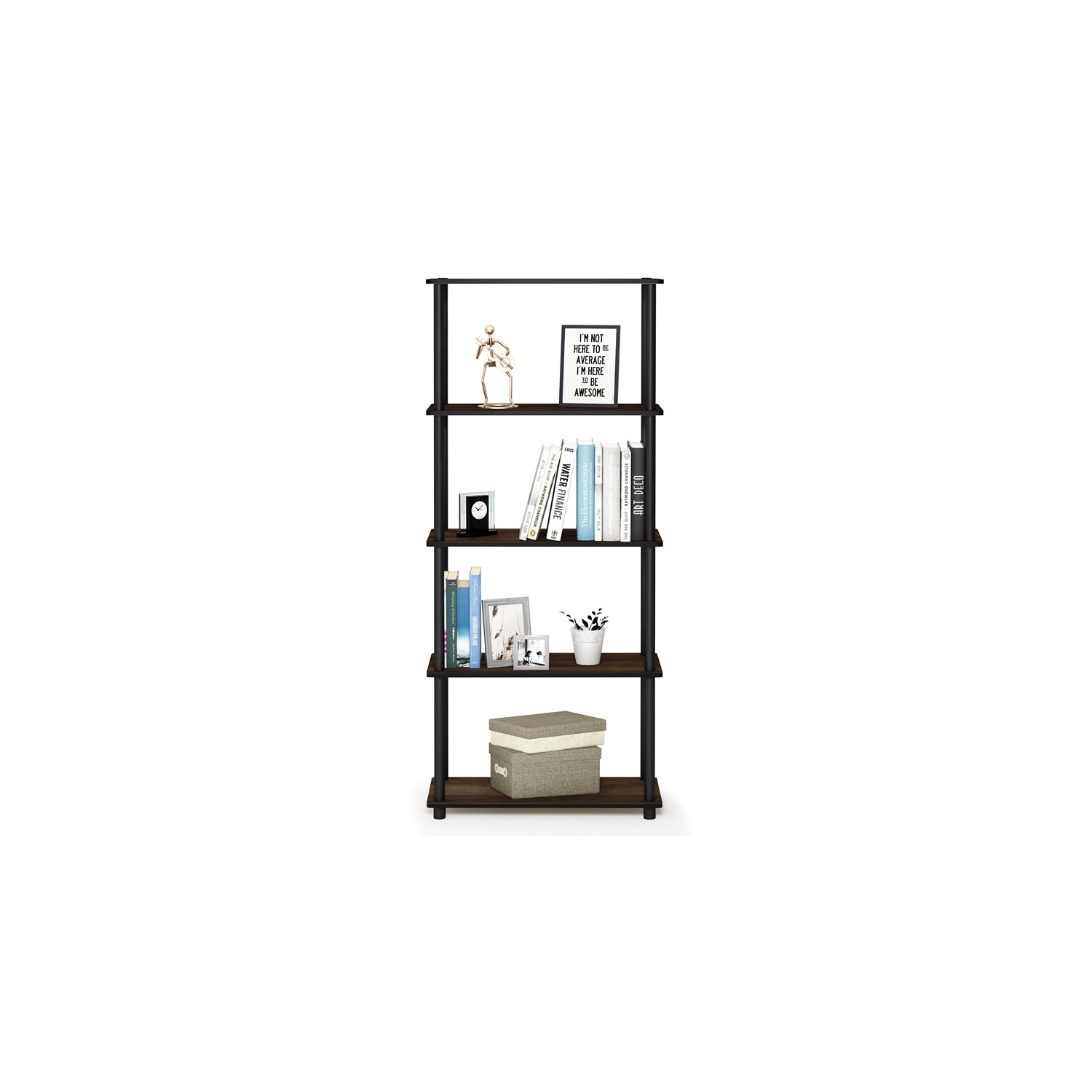 Furinno Turn-N-Tube Wood 5-Tier Shelf Display Rack in Columbia Walnut/Black