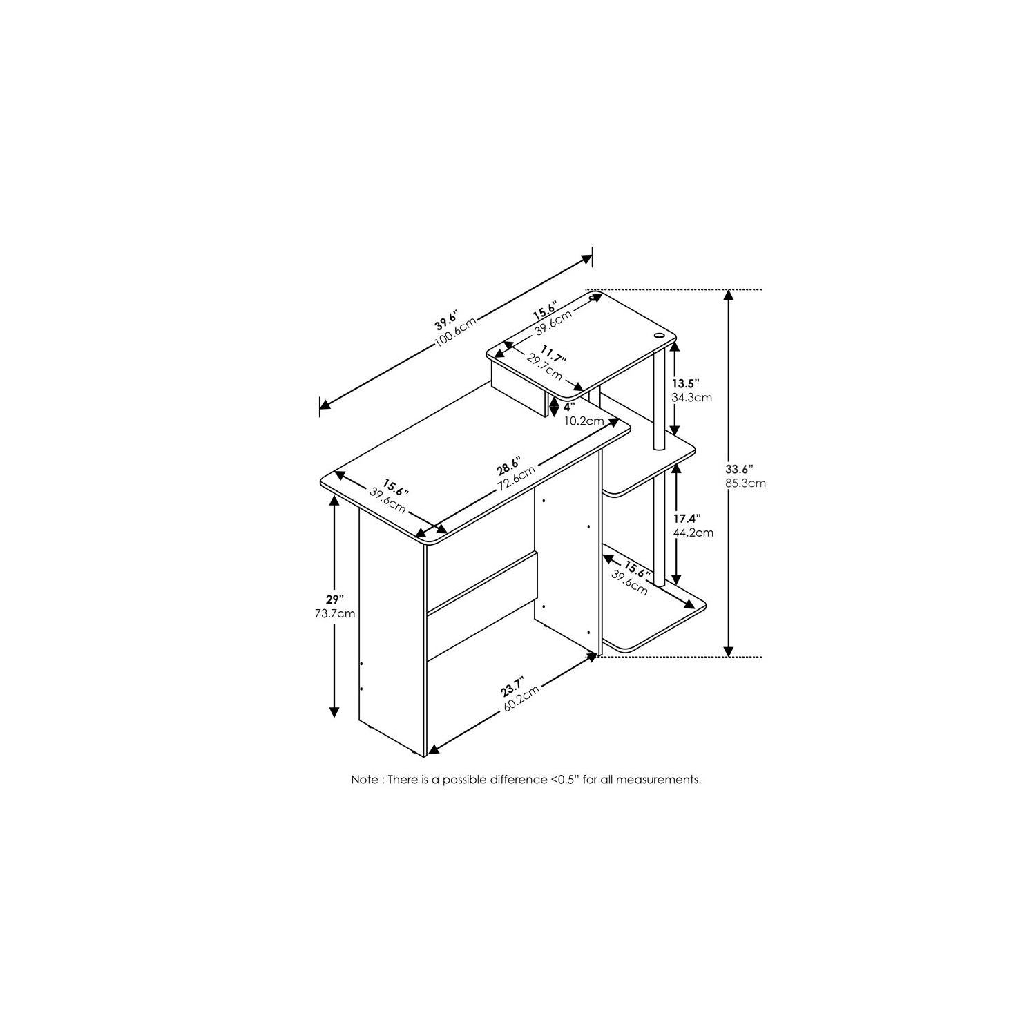 Furinno Efficient Wood Home Laptop Notebook Computer Desk in Espresso/Black