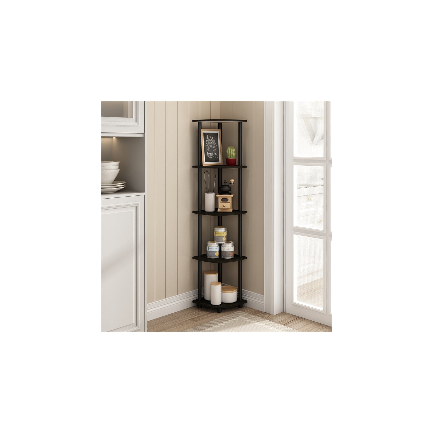 Furinno Turn-N-Tube Wood 5 Tier Corner Display Rack in Espresso/Black