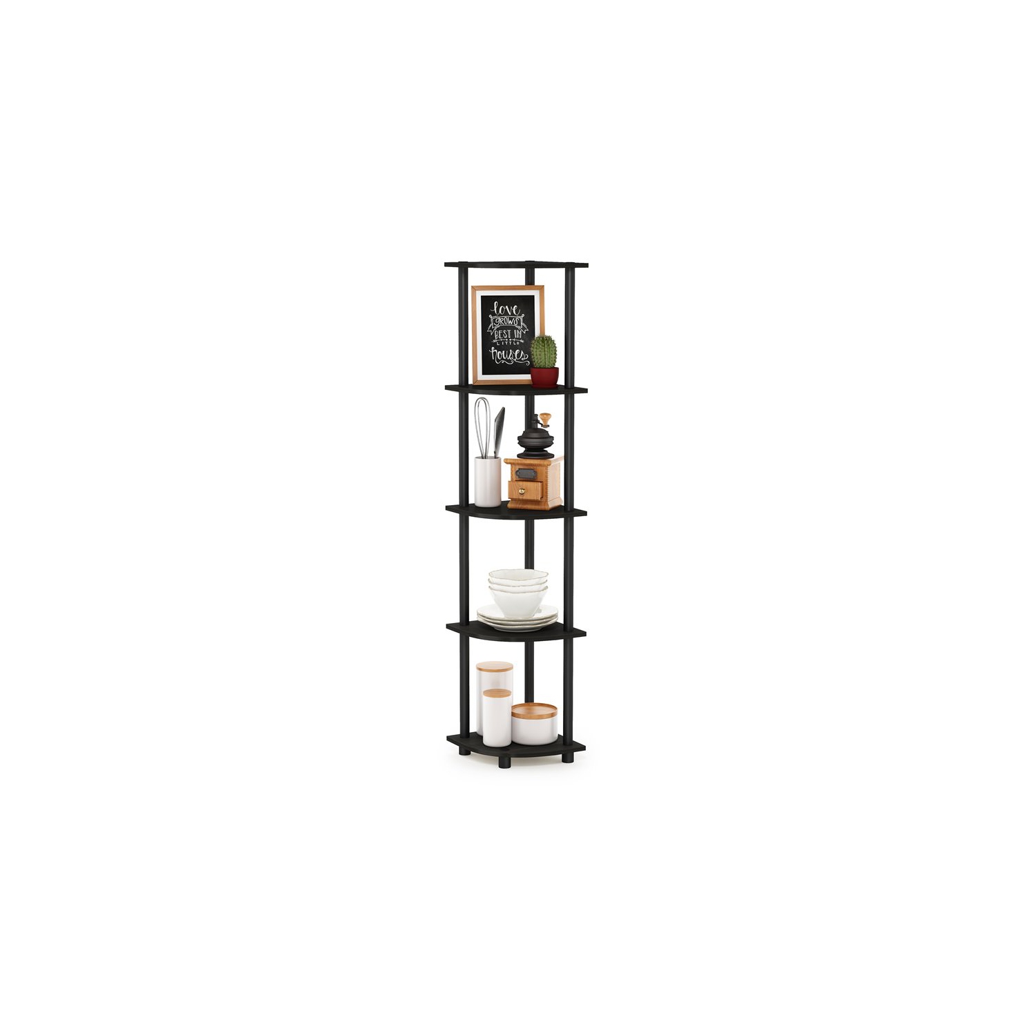 Furinno Turn-N-Tube Wood 5 Tier Corner Display Rack in Espresso/Black