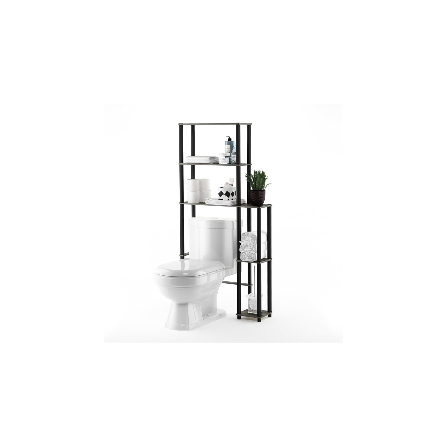 Furinno Turn-N-Tube Wood Toilet Space Saver with 5 Shelves in Oak Gray/Black
