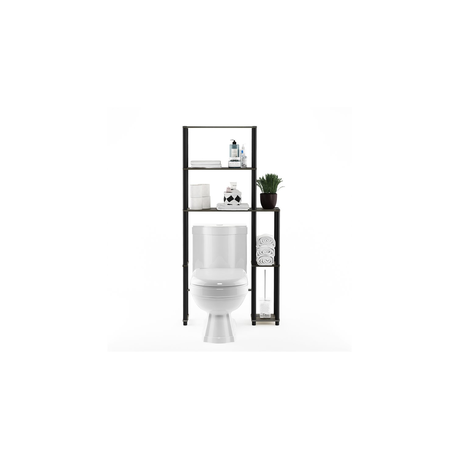 Furinno Turn-N-Tube Wood Toilet Space Saver with 5 Shelves in Oak Gray/Black