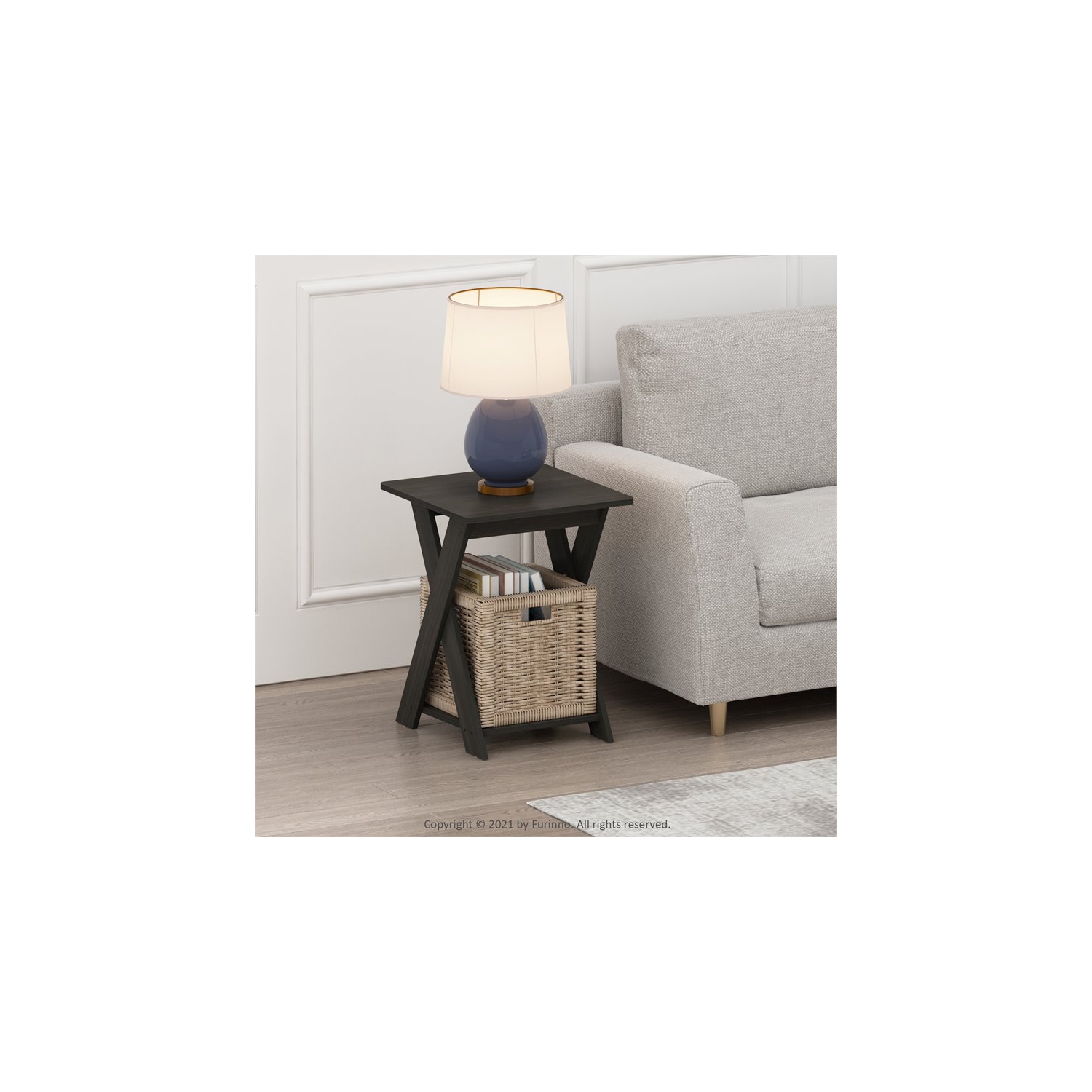 Furinno Modern Wood Simplistic Criss-Crossed End Table in Espresso
