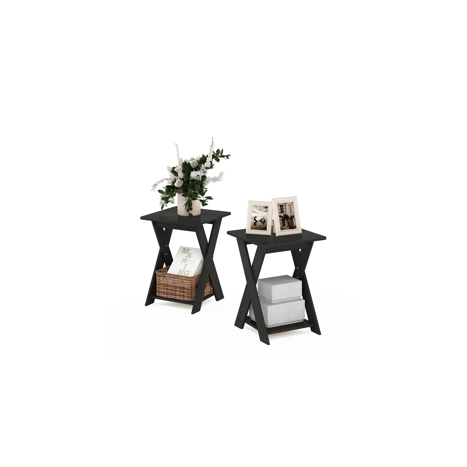 Furinno Modern Wood Simplistic Criss-Crossed End Table in Espresso