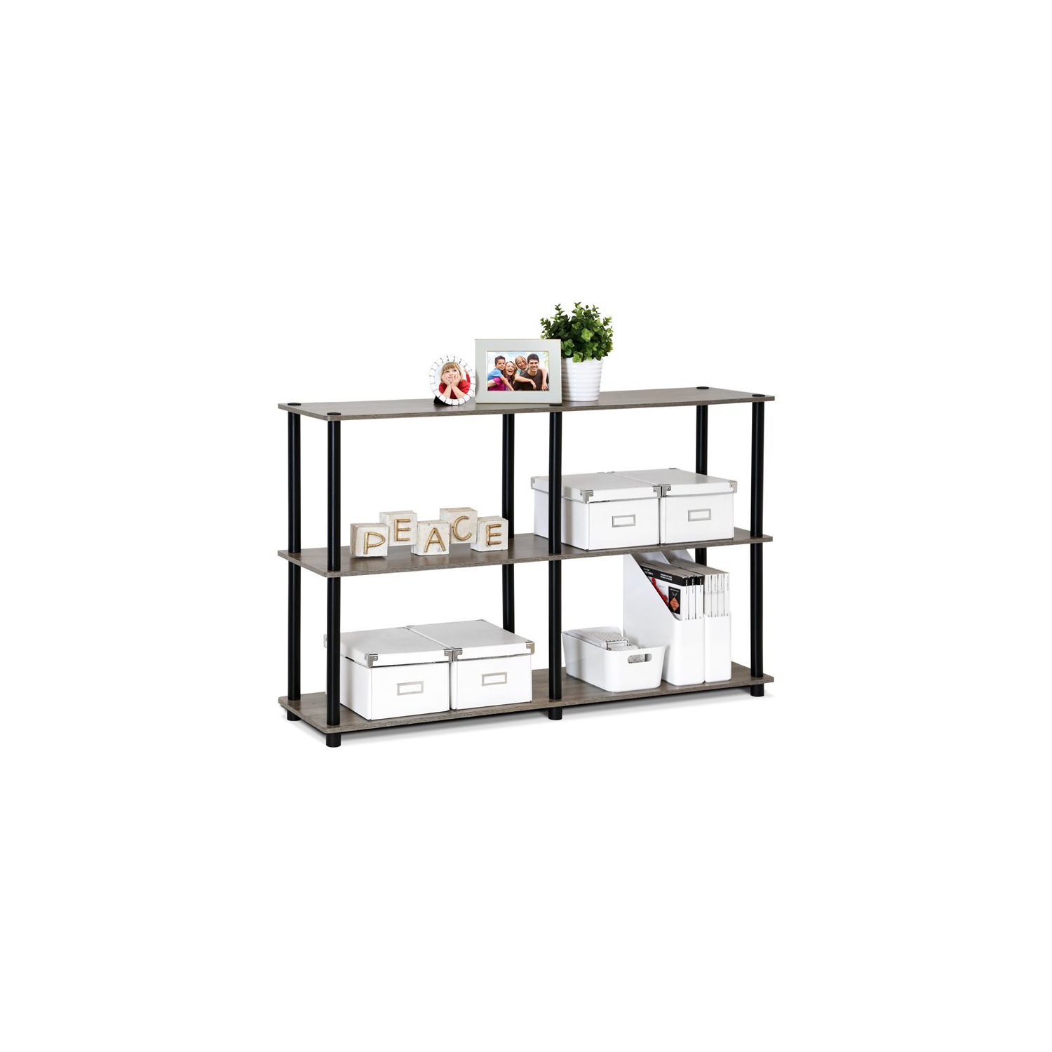 Furinno Turn-N-Tube Wood 3-Tier Storage Display Rack in French Oak Gray/Black