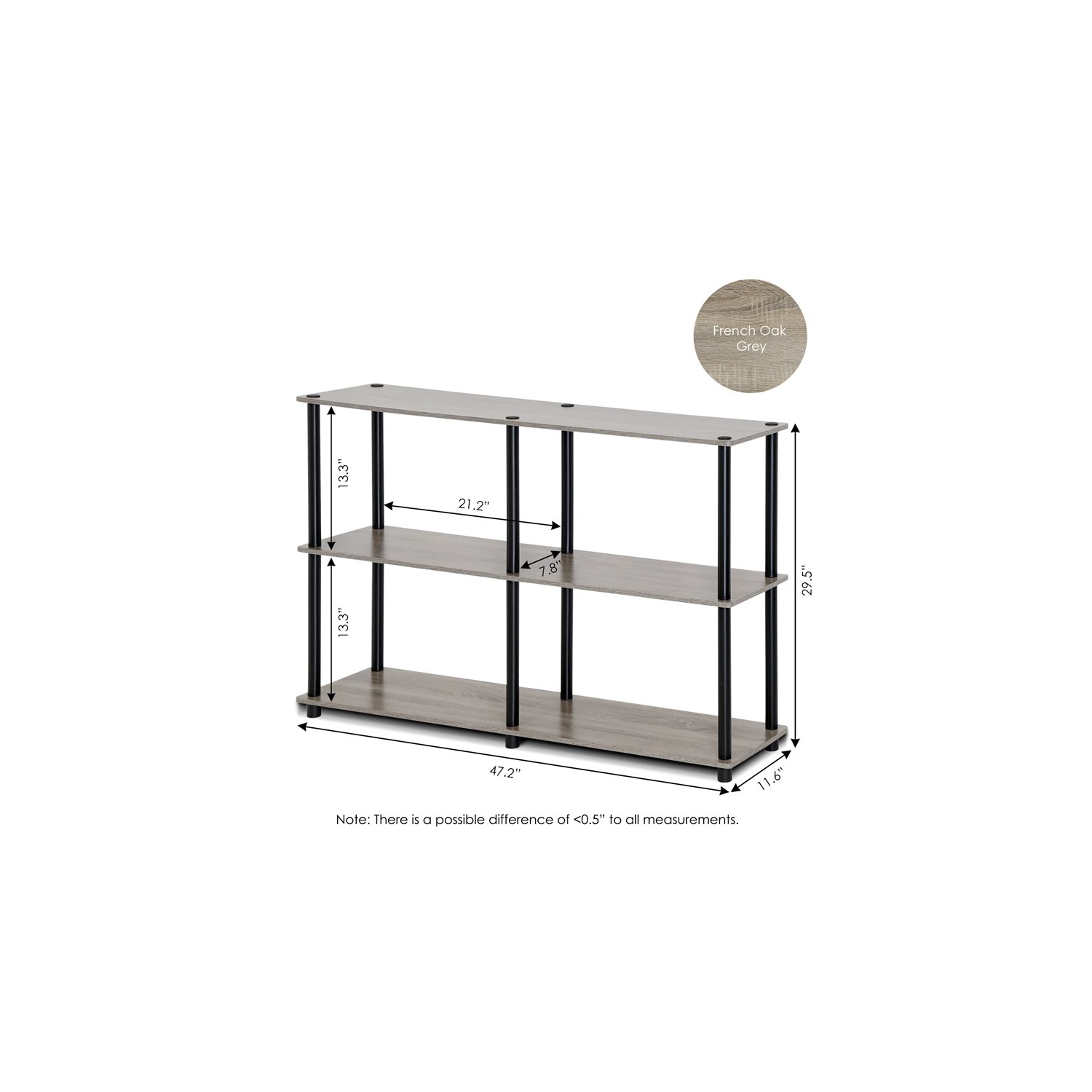 Furinno Turn-N-Tube Wood 3-Tier Storage Display Rack in French Oak Gray/Black